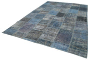 Handmade Wool Area Rug - Kirk Yama Blue Patchwork Style Cotton Wool Carpet 8'4''x11'7''