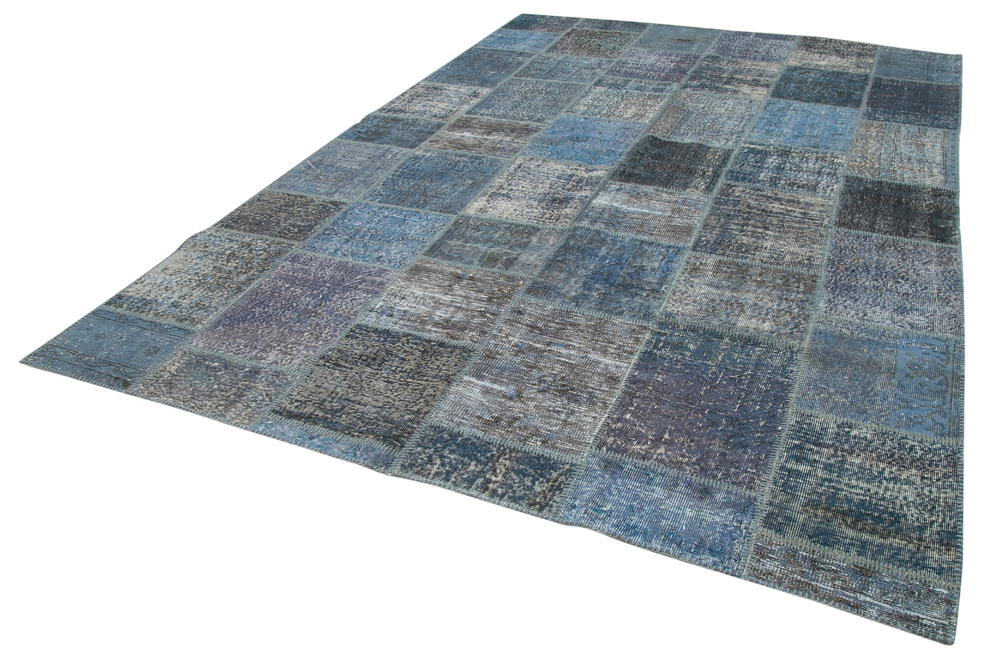 Handmade Wool Area Rug - Kirk Yama Blue Patchwork Style Cotton Wool Carpet 8'4''x11'7''