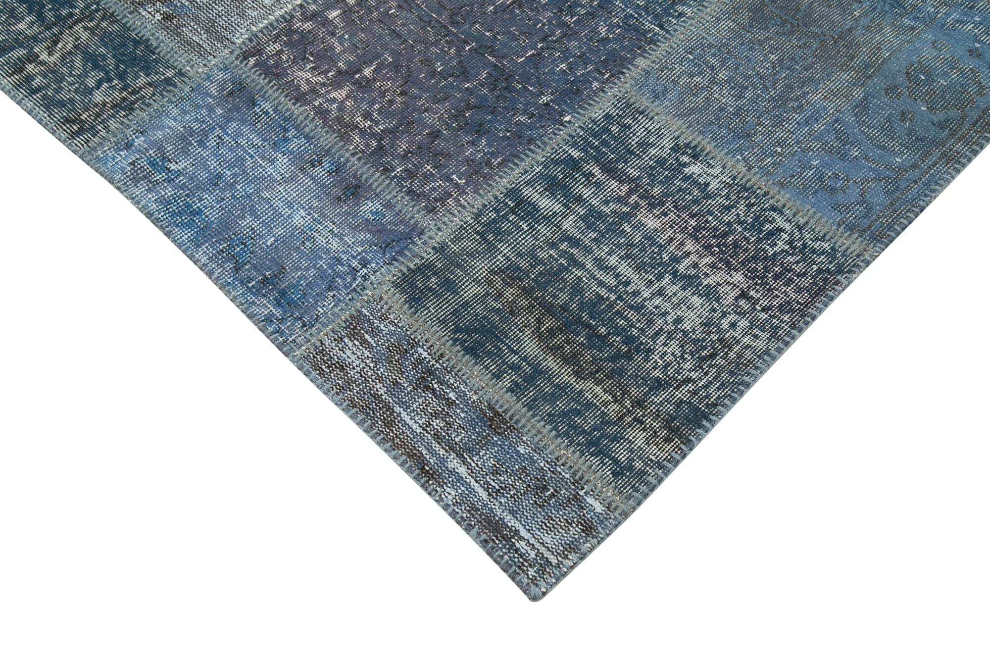 Handmade Wool Area Rug - Kirk Yama Blue Patchwork Style Cotton Wool Carpet 8'4''x11'7''
