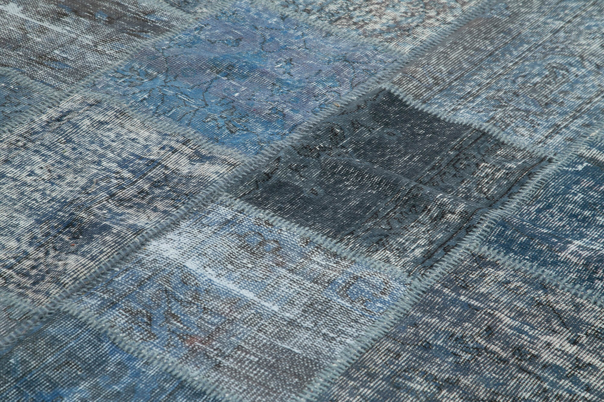 Handmade Wool Area Rug - Kirk Yama Blue Patchwork Style Cotton Wool Carpet 8'4''x11'7''