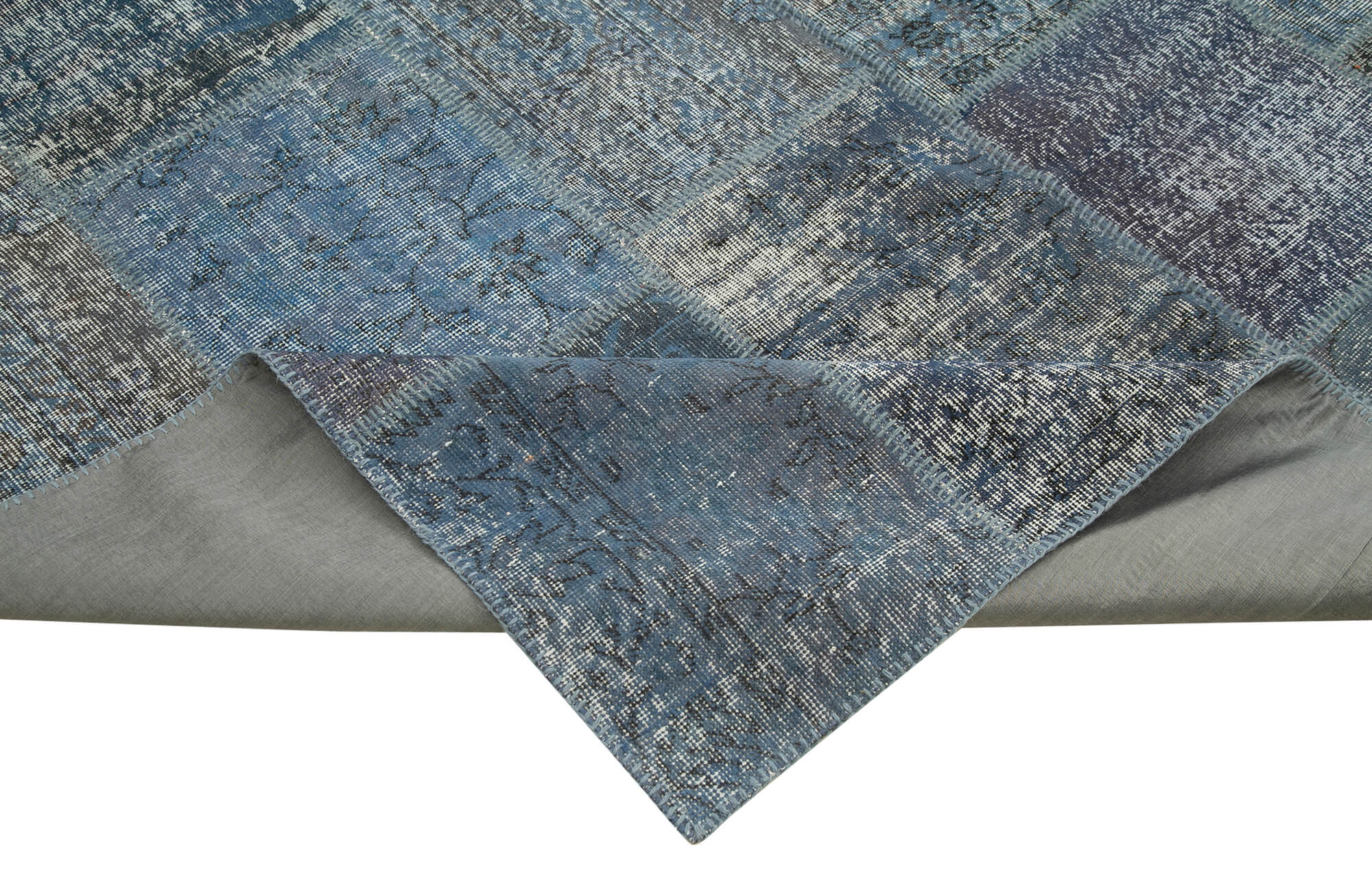 Handmade Wool Area Rug - Kirk Yama Blue Patchwork Style Cotton Wool Carpet 8'4''x11'7''