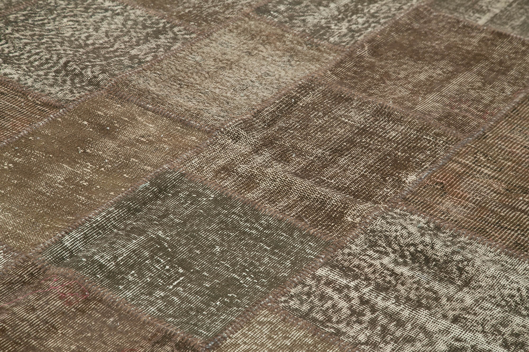 Handmade Wool Area Rug - Brown Patchwork Carpet 8x11 Foot Bohemian Style