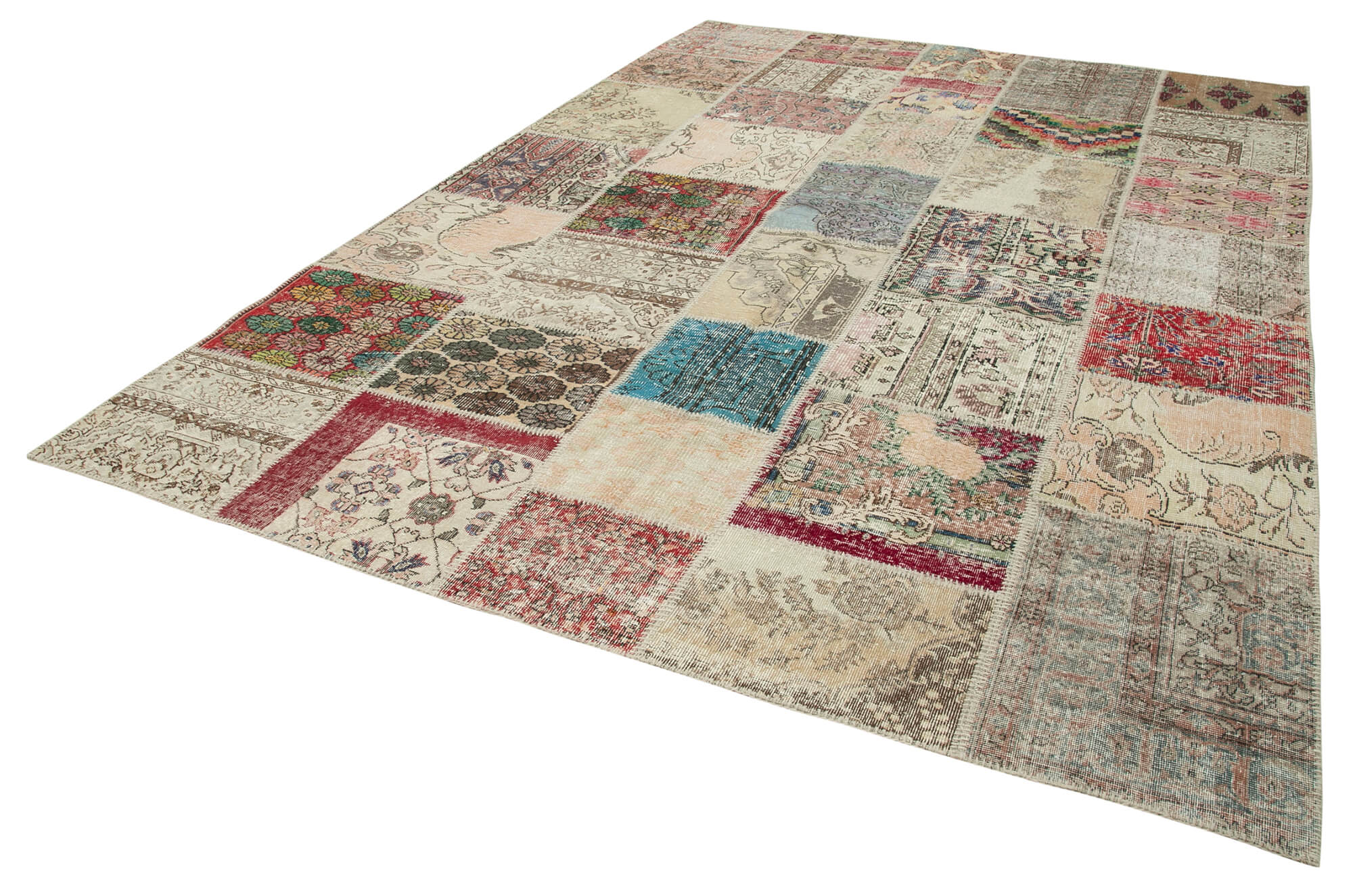 Handmade Patchwork Rug - Grey Patchwork Carpet Cotton Wool Area Rug 8'2''x11'7''