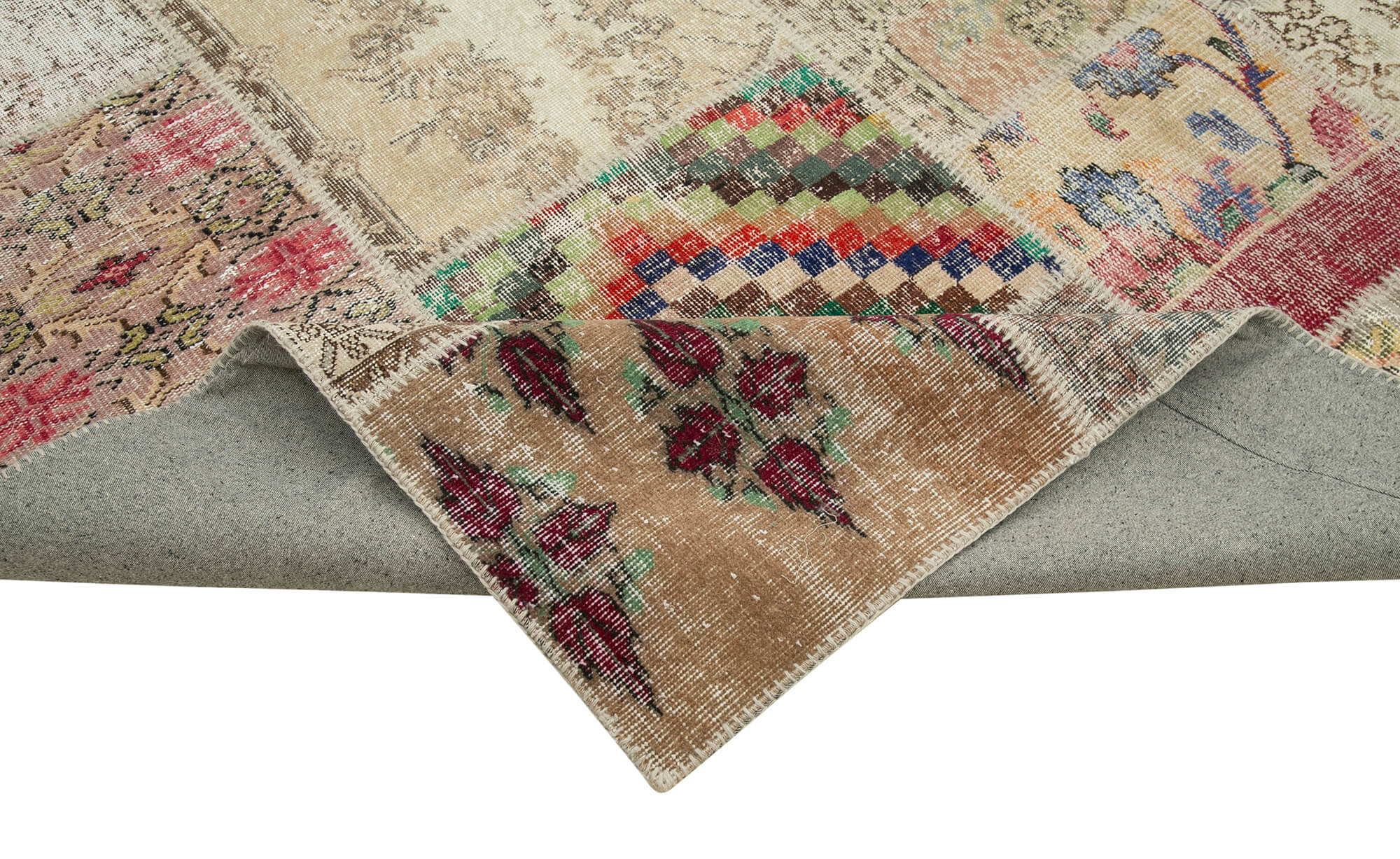 Handmade Patchwork Rug - Grey Patchwork Carpet Cotton Wool Area Rug 8'2''x11'7''