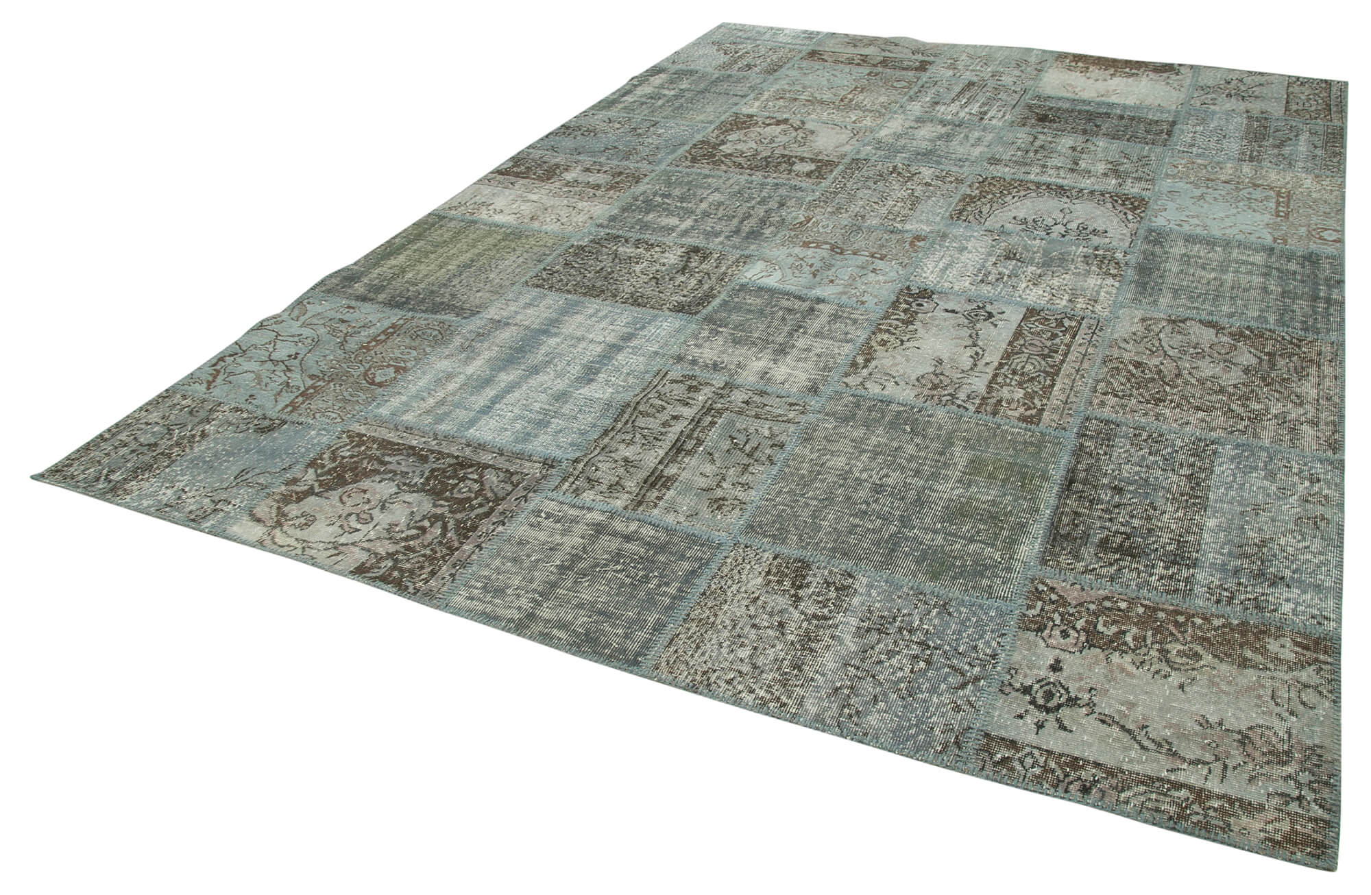Handmade Patchwork Rug - Grey Cotton Wool Vintage Area Rug 8'2''x11'7''