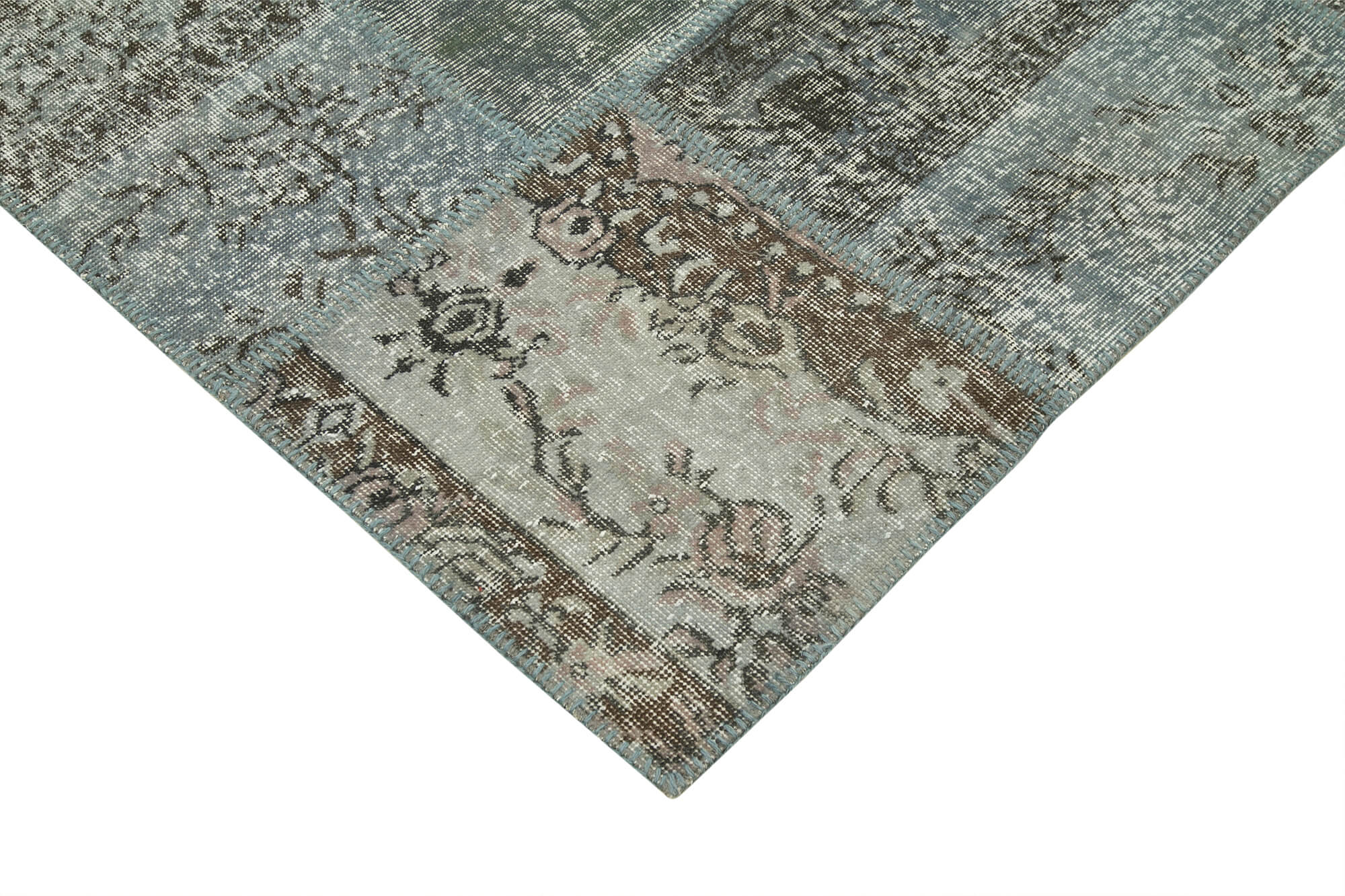 Handmade Patchwork Rug - Grey Cotton Wool Vintage Area Rug 8'2''x11'7''