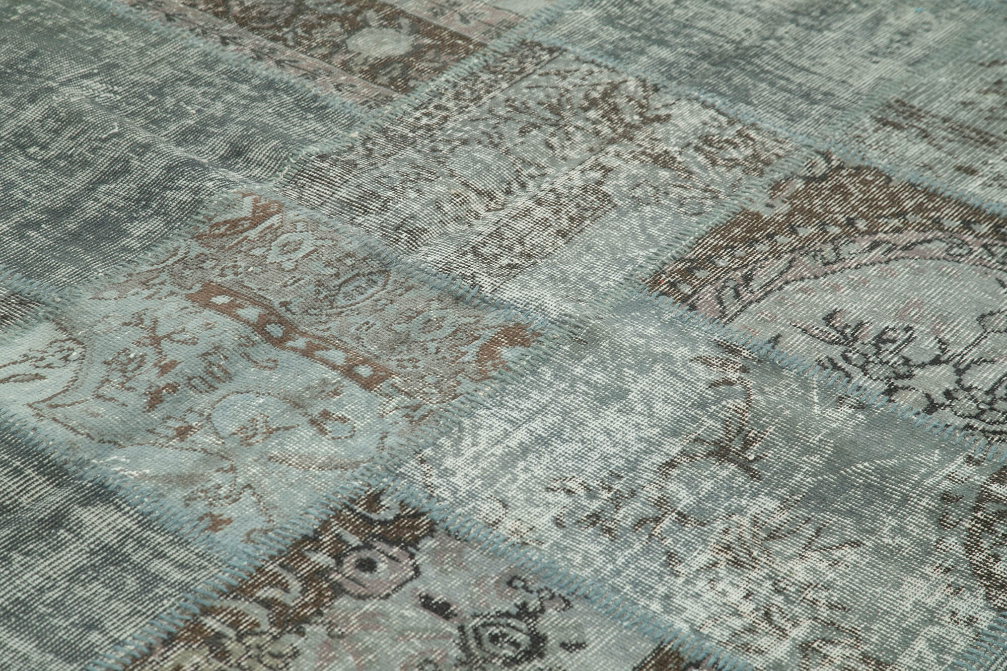 Handmade Patchwork Rug - Grey Cotton Wool Vintage Area Rug 8'2''x11'7''