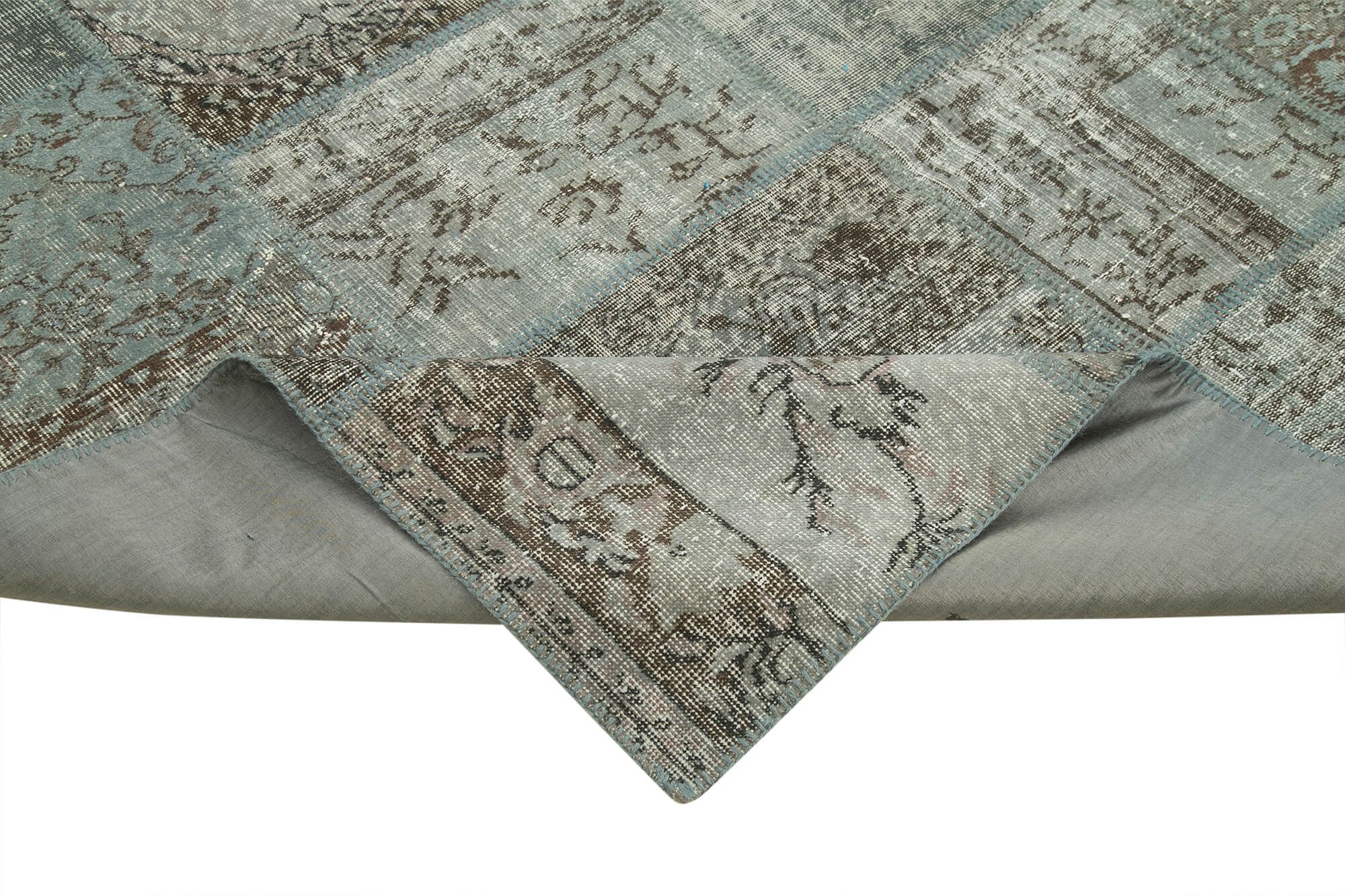 Handmade Patchwork Rug - Grey Cotton Wool Vintage Area Rug 8'2''x11'7''