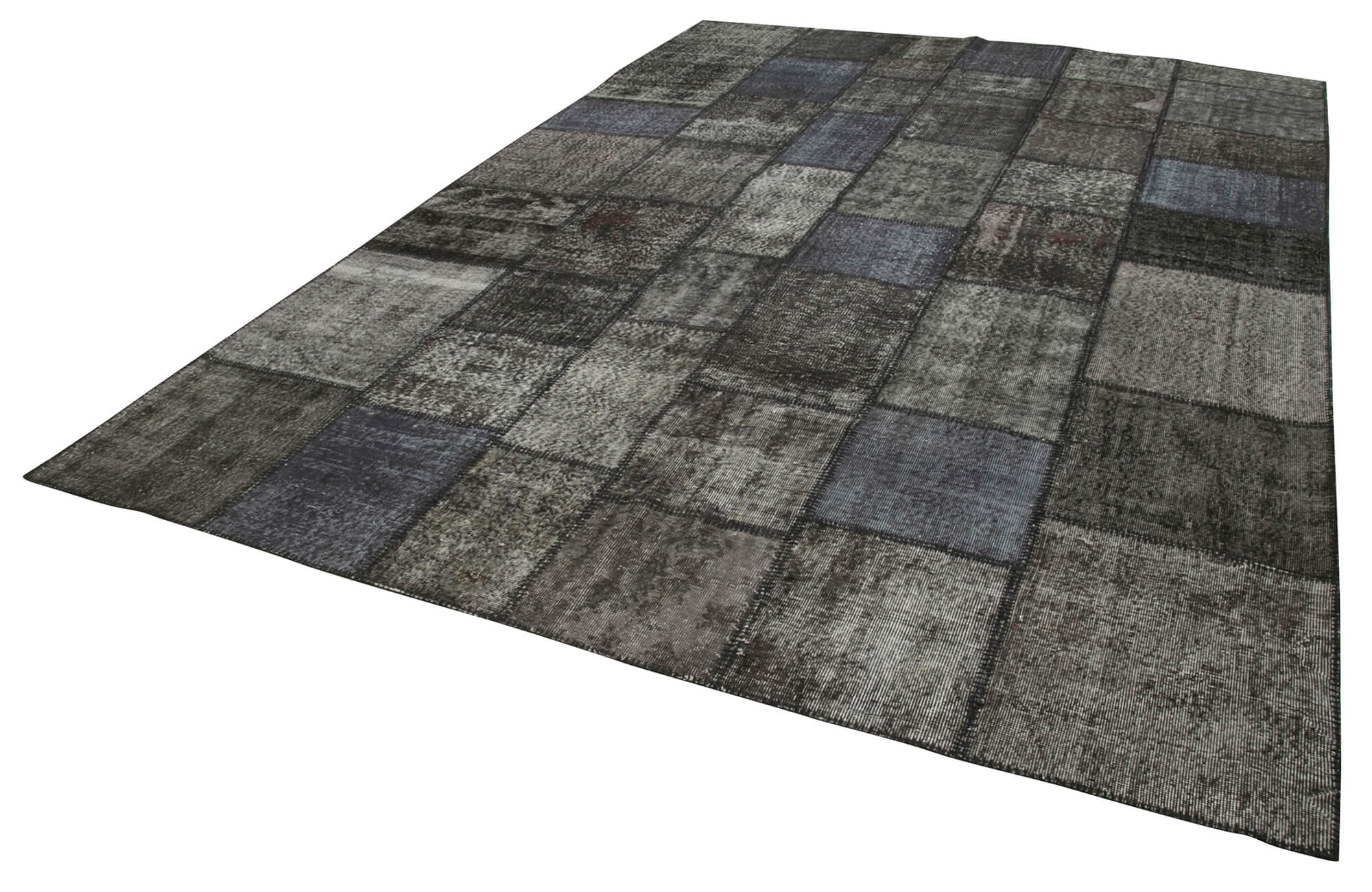 Handmade Patchwork Rug – Black Patchwork Carpet Cotton Wool Area Rug 8'4''x11'7''
