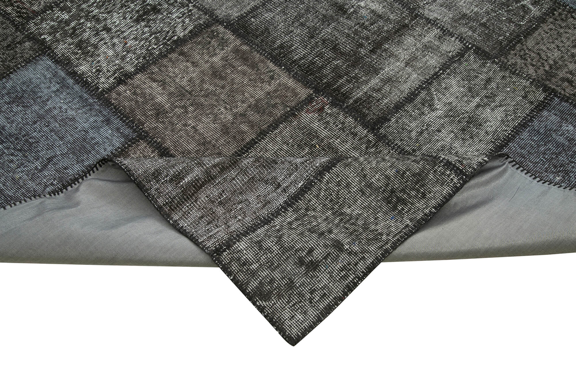 Handmade Patchwork Rug – Black Patchwork Carpet Cotton Wool Area Rug 8'4''x11'7''
