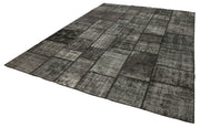 Handmade Patchwork Rug - Kirk Yama Black Cotton Wool Vintage Area Carpet 8'4''x11'8''