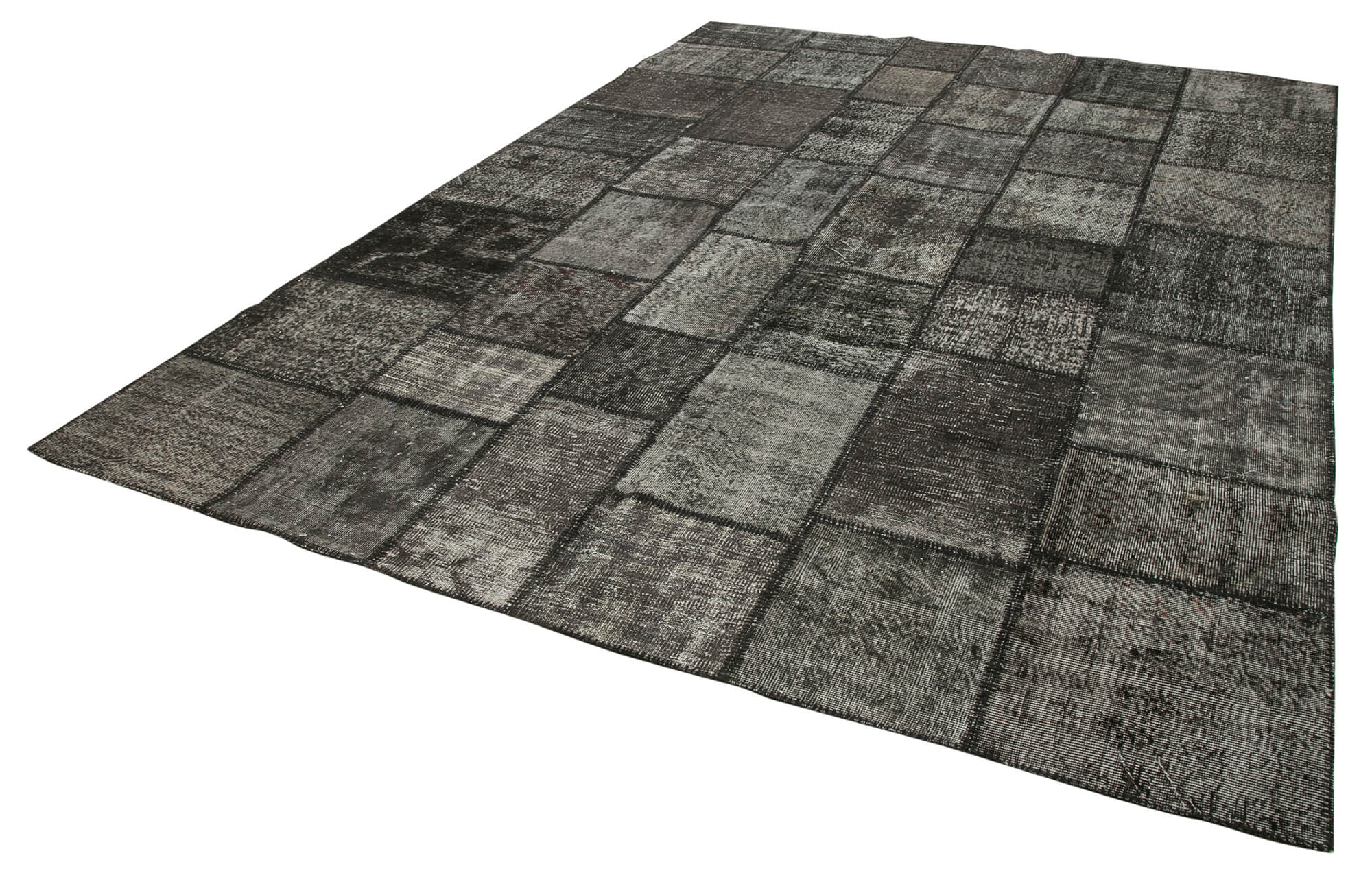 Handmade Patchwork Rug - Kirk Yama Black Cotton Wool Vintage Area Carpet 8'4''x11'8''