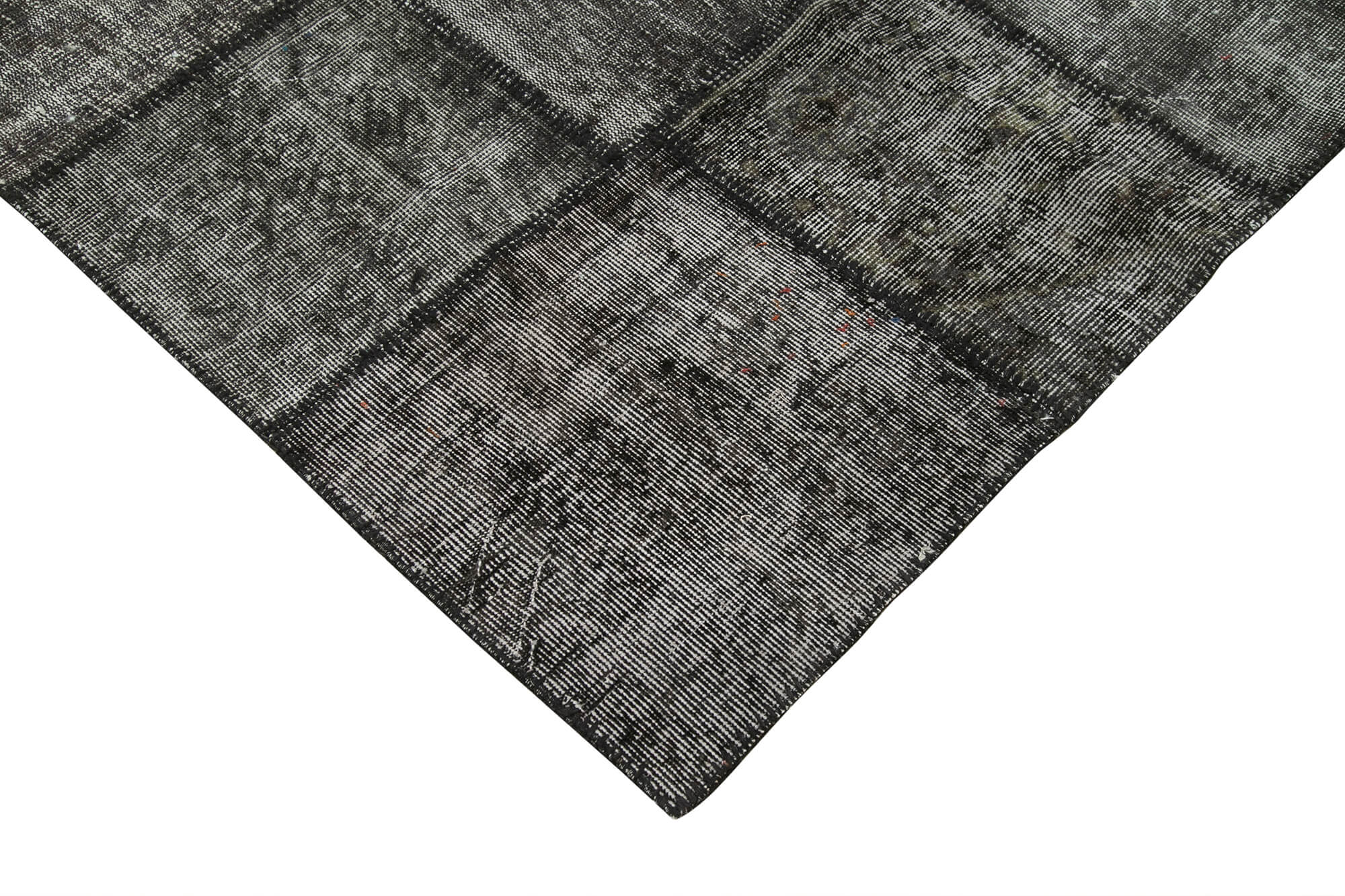 Handmade Patchwork Rug - Kirk Yama Black Cotton Wool Vintage Area Carpet 8'4''x11'8''