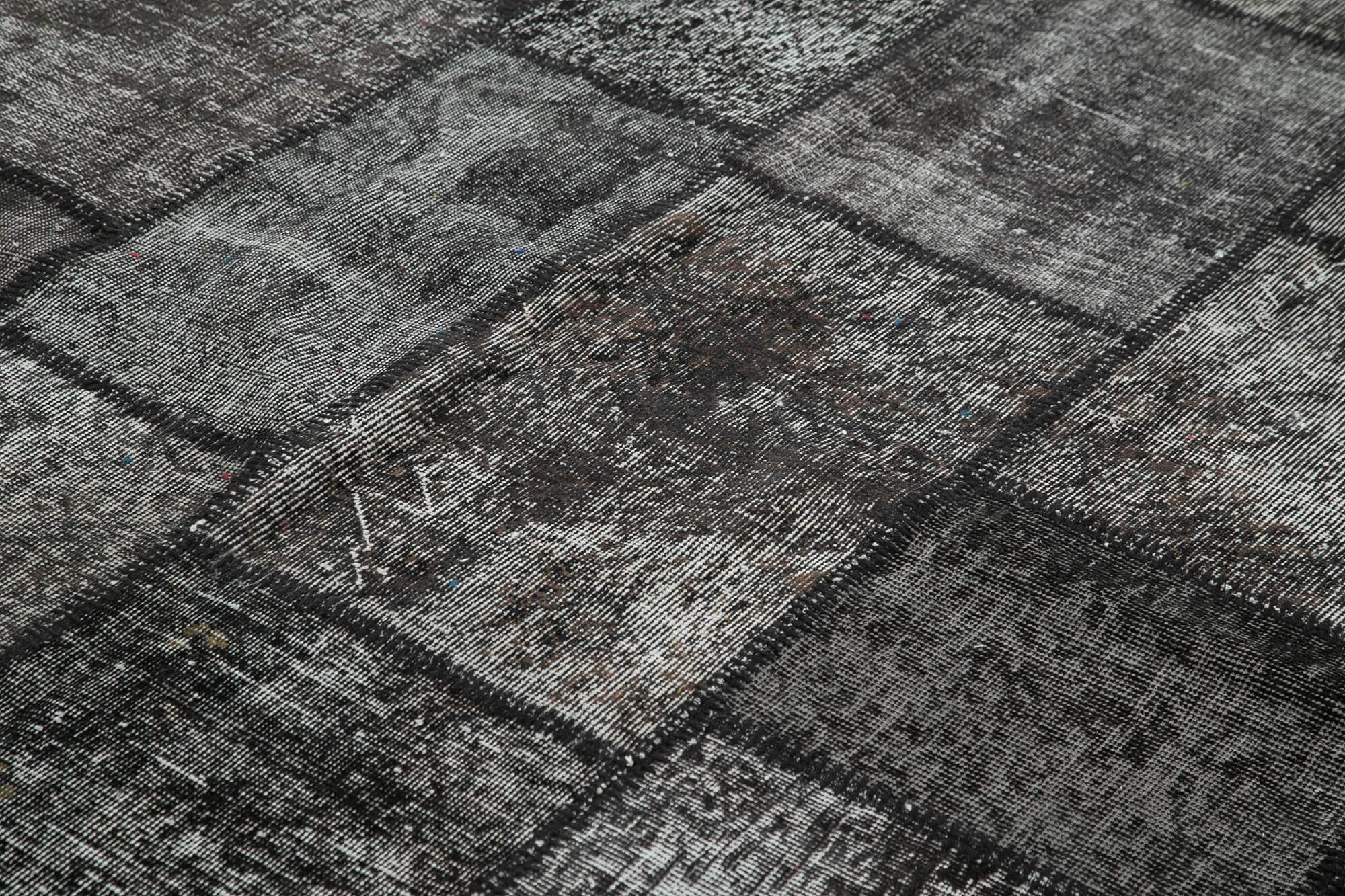 Handmade Patchwork Rug - Kirk Yama Black Cotton Wool Vintage Area Carpet 8'4''x11'8''
