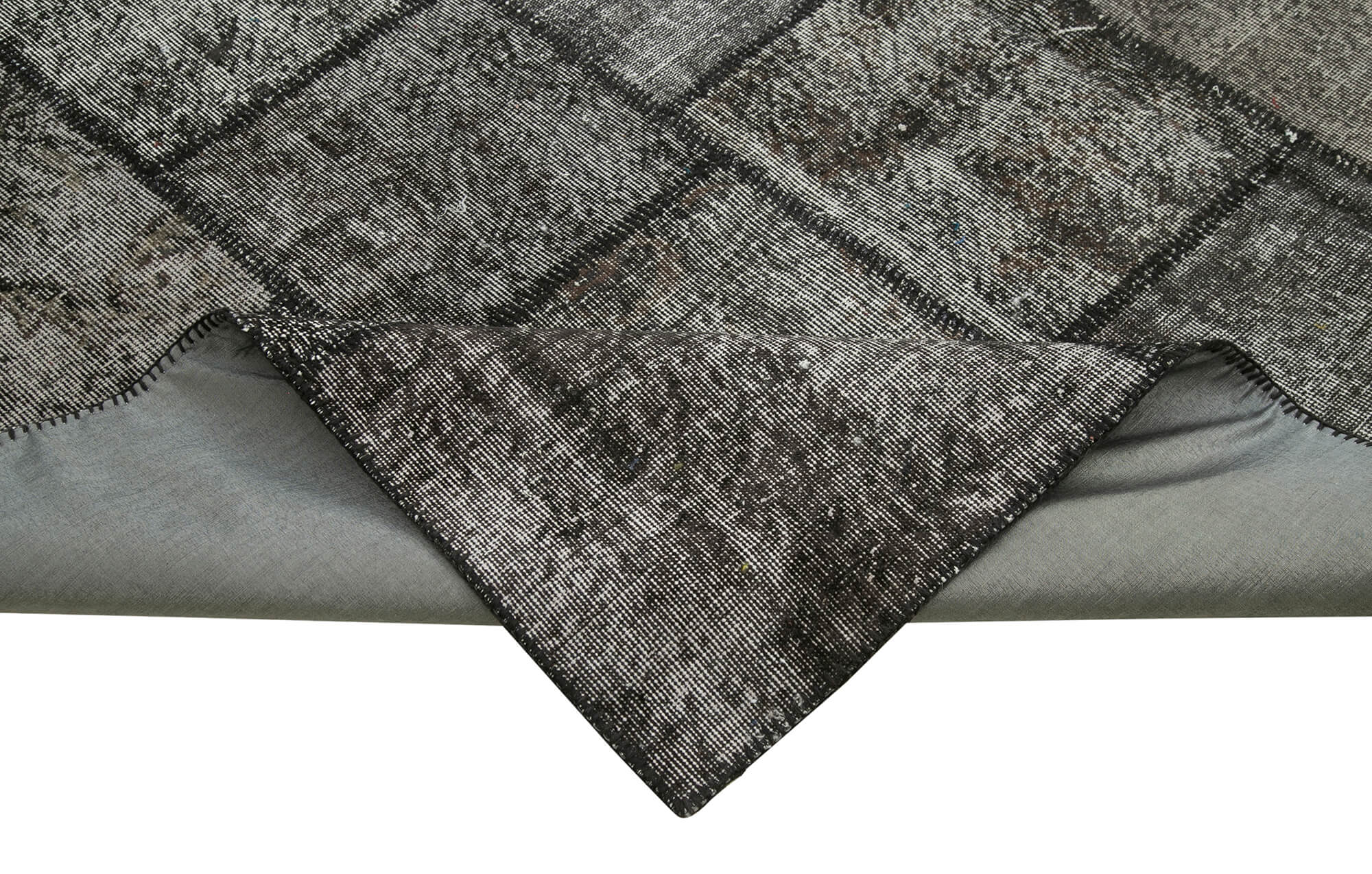 Handmade Patchwork Rug - Kirk Yama Black Cotton Wool Vintage Area Carpet 8'4''x11'8''