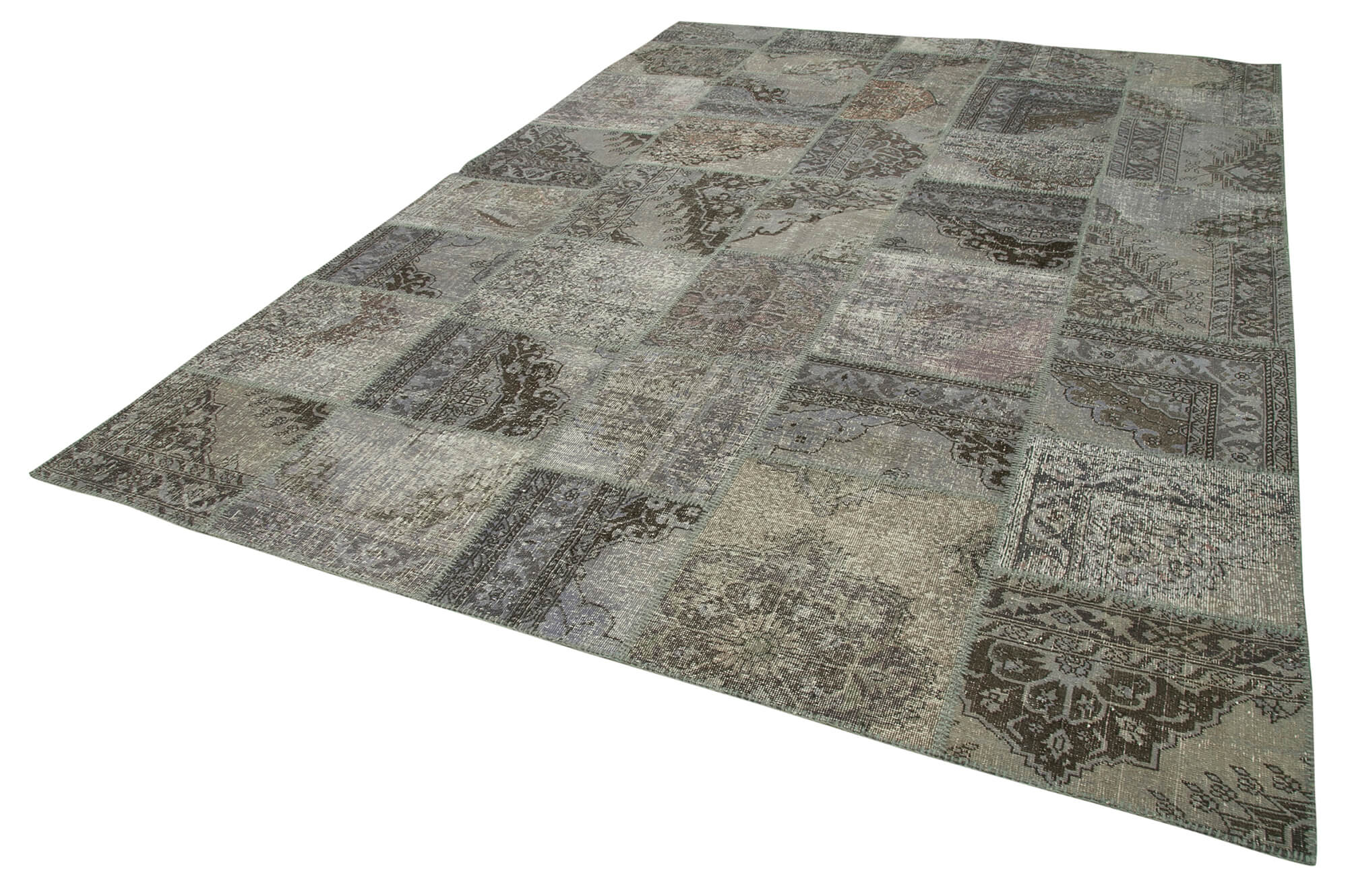 Handmade Patchwork Rug - Kirk Yama Grey Cotton Wool Carpet 8'3''x11'8''