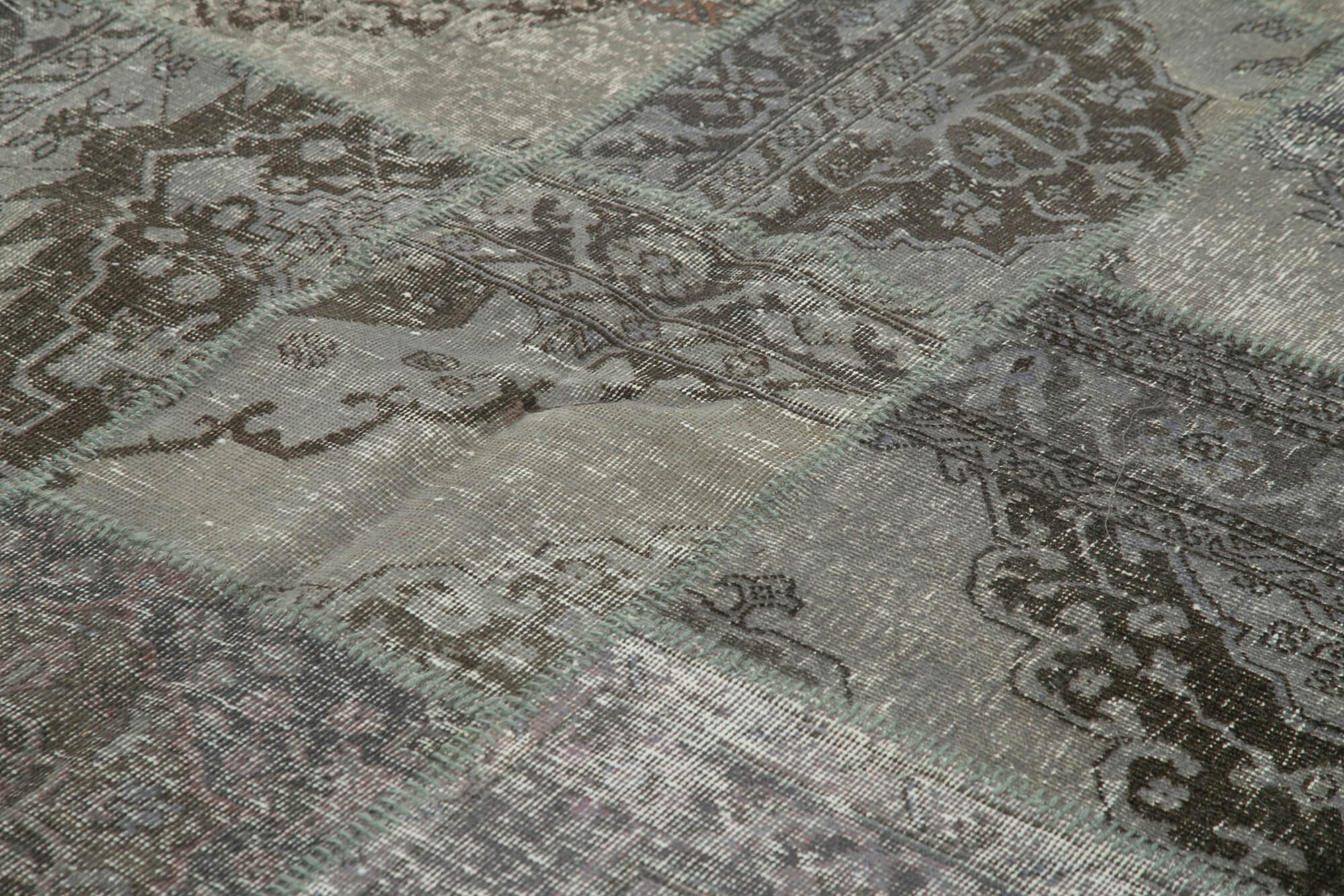 Handmade Patchwork Rug - Kirk Yama Grey Cotton Wool Carpet 8'3''x11'8''