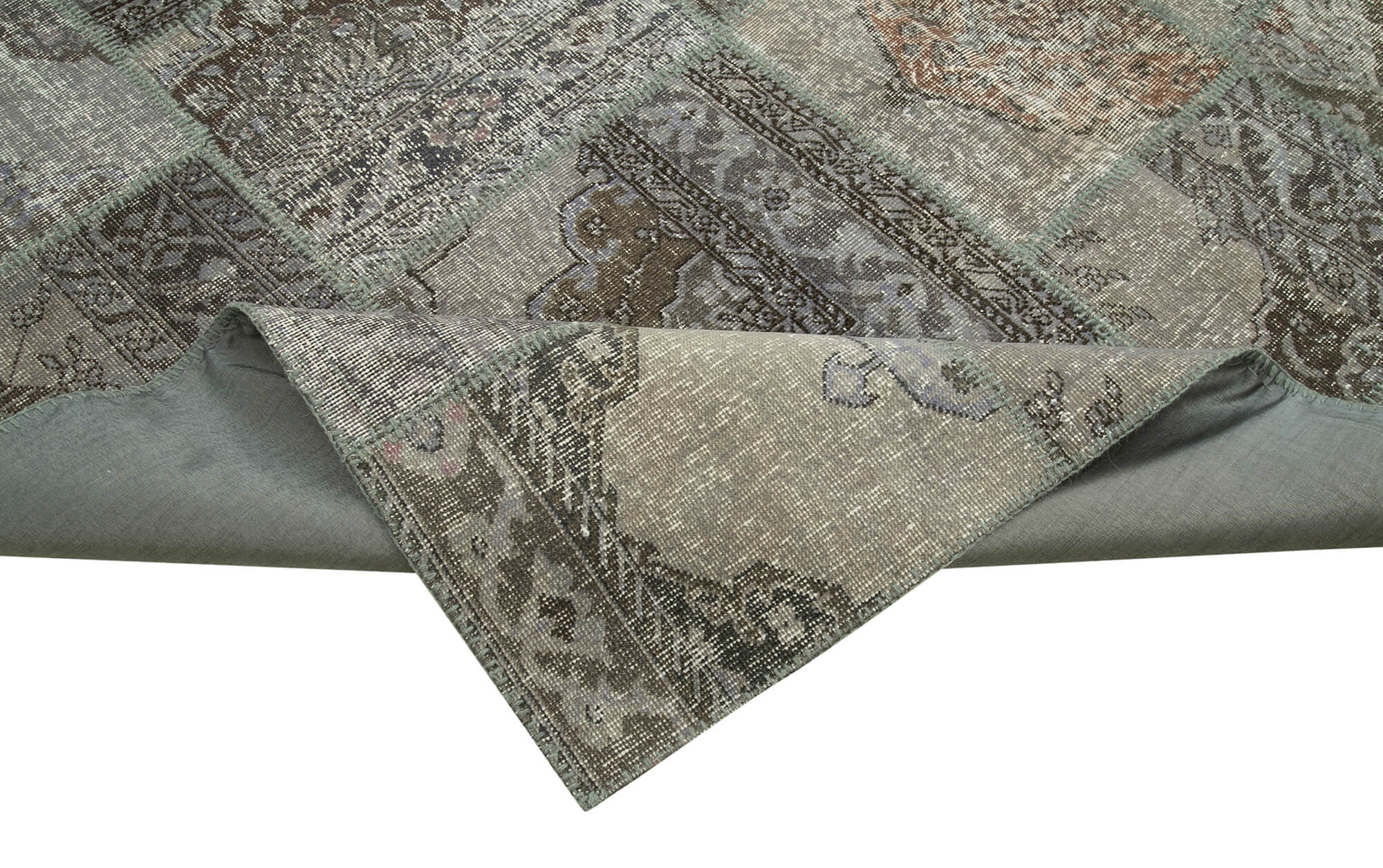 Handmade Patchwork Rug - Kirk Yama Grey Cotton Wool Carpet 8'3''x11'8''