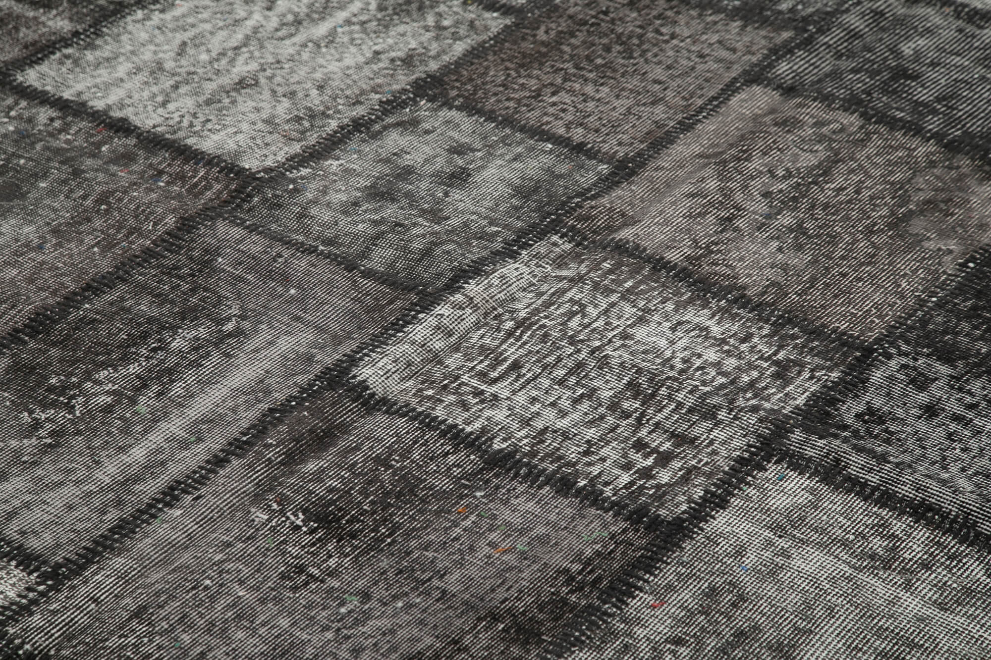Handmade Area Rug - Black Patchwork Cotton Wool Vintage Turkish Carpet 8'5''x11'7''