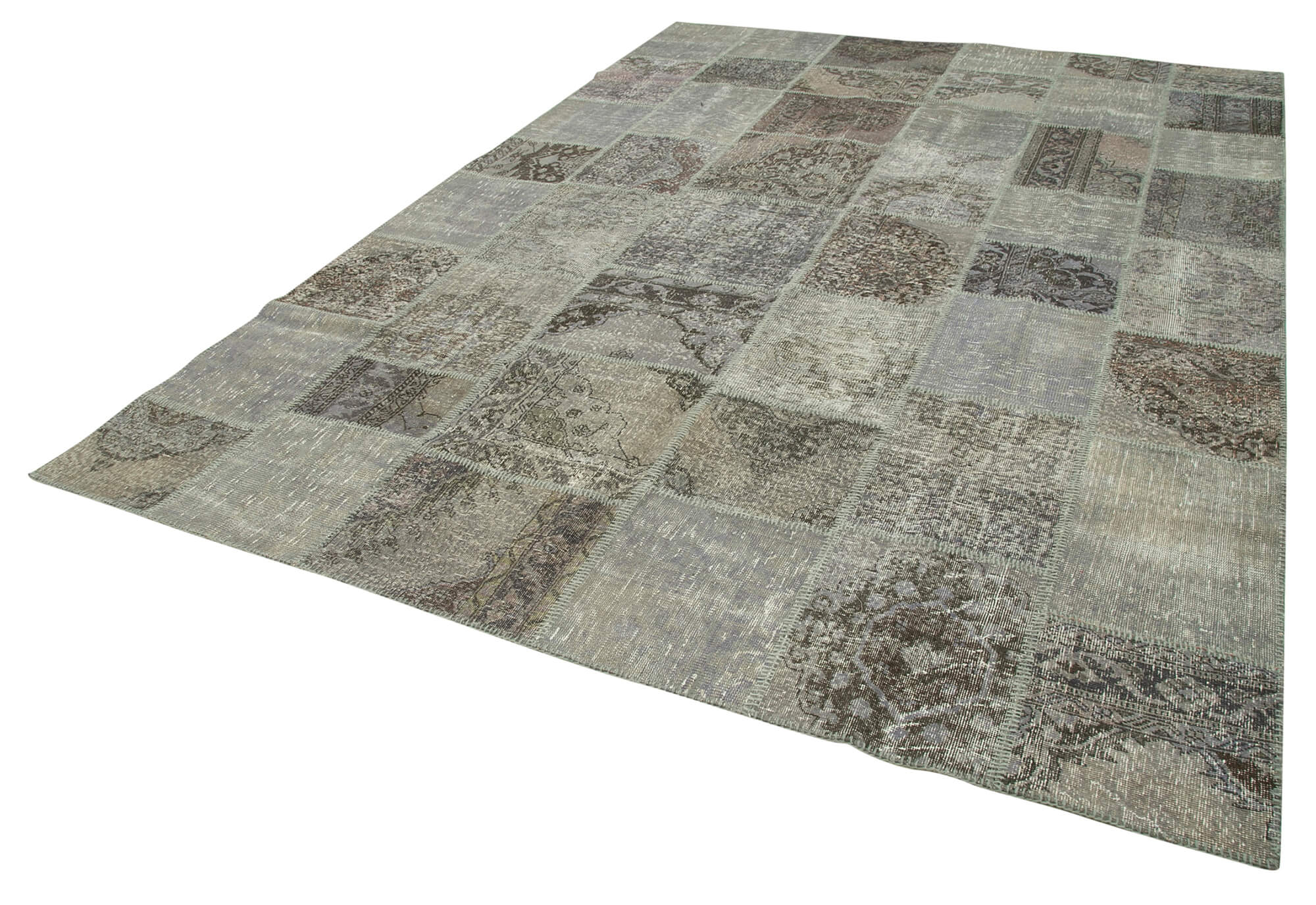 Handmade Patchwork Area Rug – Grey Patchwork Carpet Cotton Wool Rug 8'3''x11'9''