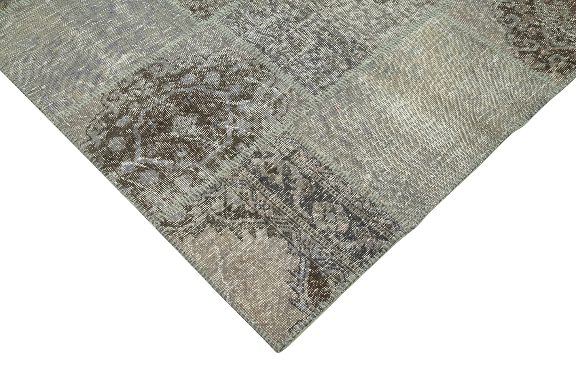 Handmade Patchwork Area Rug – Grey Patchwork Carpet Cotton Wool Rug 8'3''x11'9''