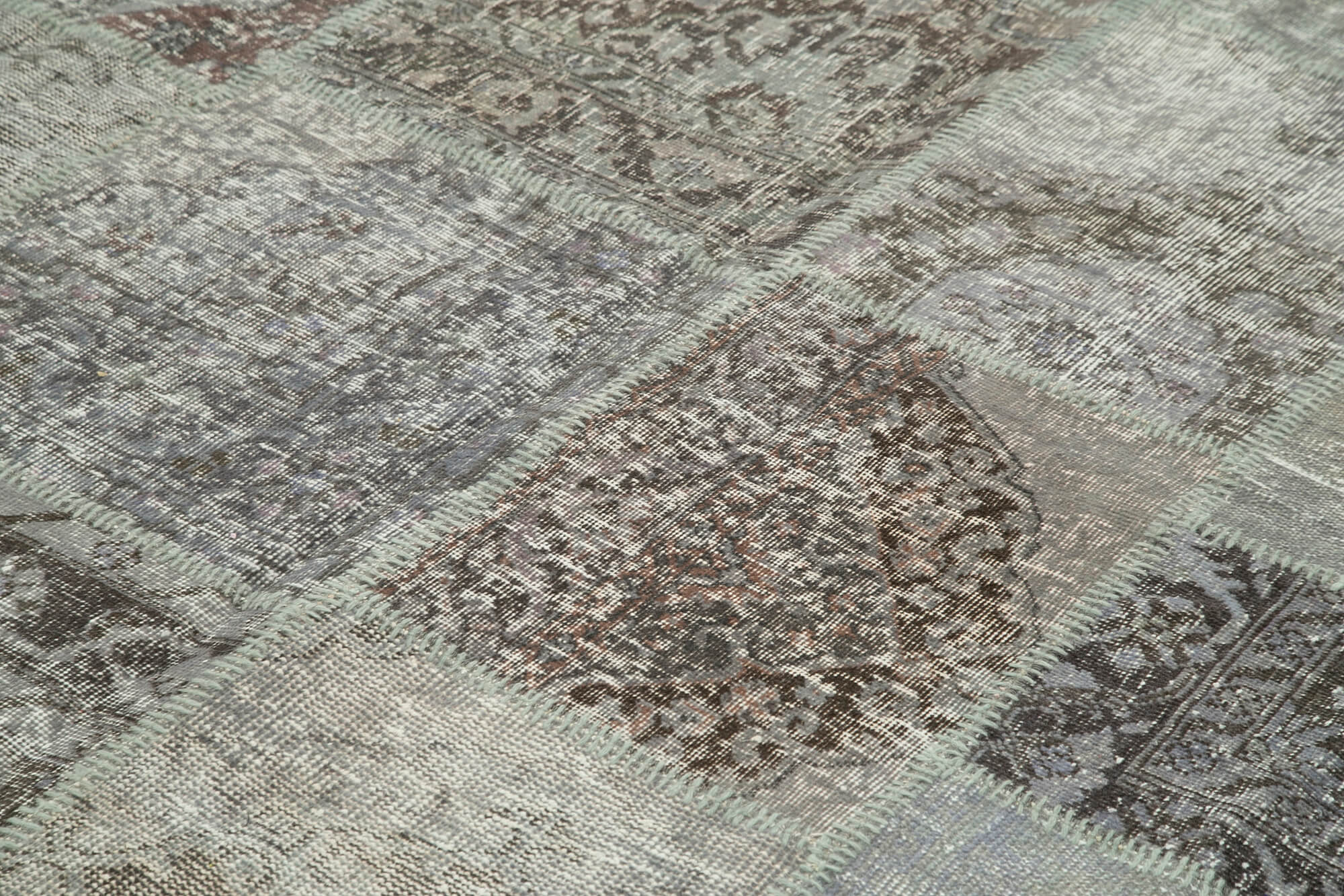 Handmade Patchwork Area Rug – Grey Patchwork Carpet Cotton Wool Rug 8'3''x11'9''