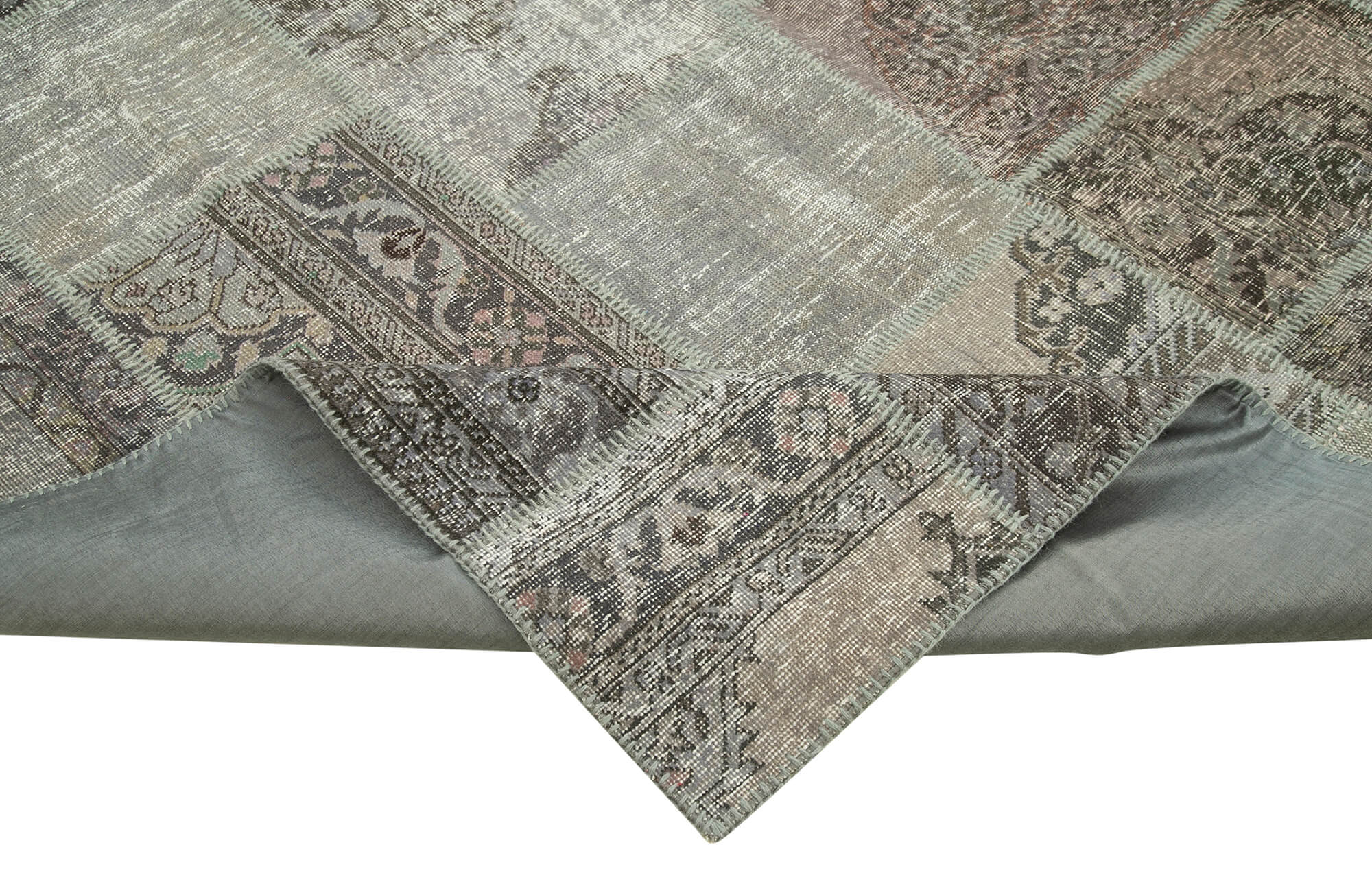 Handmade Patchwork Area Rug – Grey Patchwork Carpet Cotton Wool Rug 8'3''x11'9''