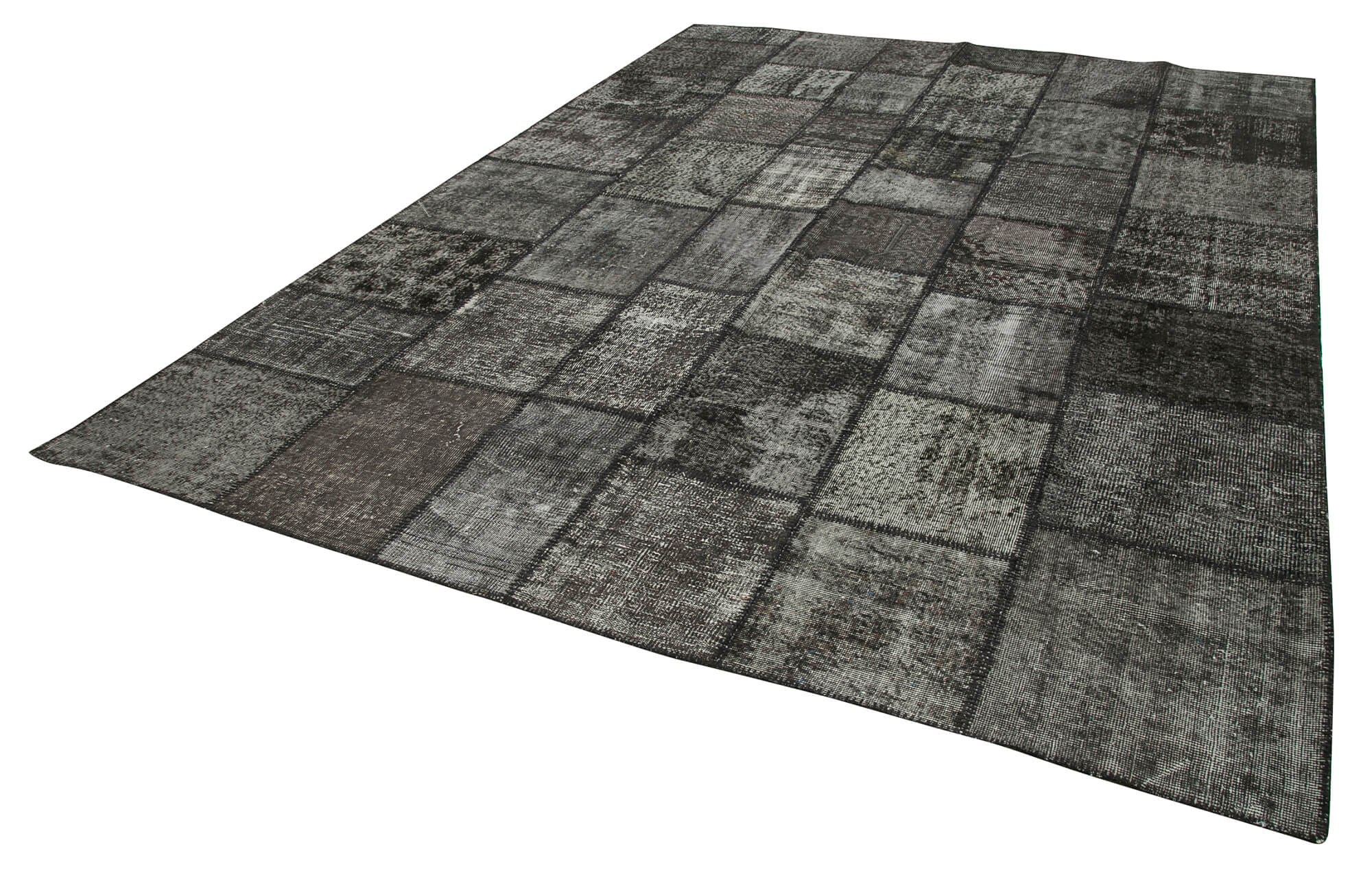 Handmade Patchwork Rug - Black Cotton Wool 8x11 Area Rug, Vintage Turkish Style