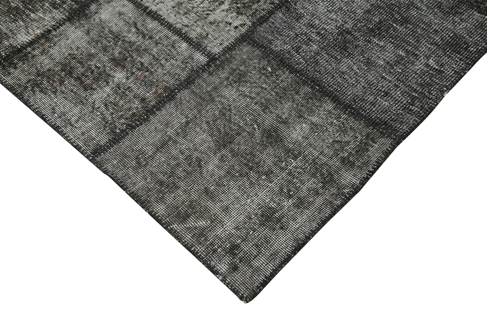 Handmade Patchwork Rug - Black Cotton Wool 8x11 Area Rug, Vintage Turkish Style