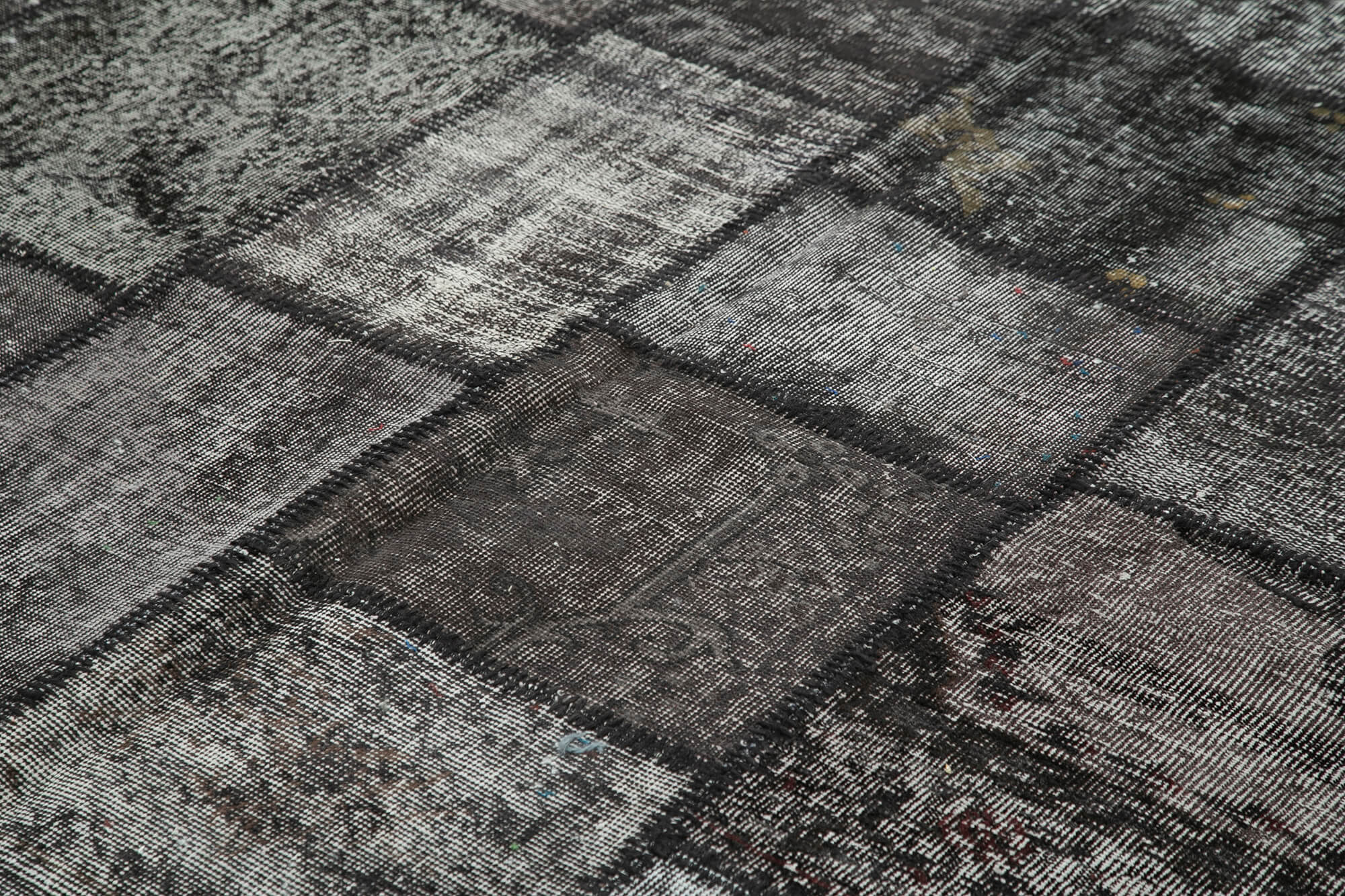 Handmade Patchwork Rug - Black Cotton Wool 8x11 Area Rug, Vintage Turkish Style