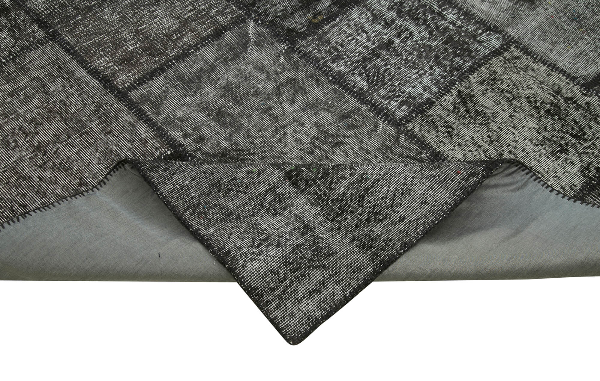 Handmade Patchwork Rug - Black Cotton Wool 8x11 Area Rug, Vintage Turkish Style