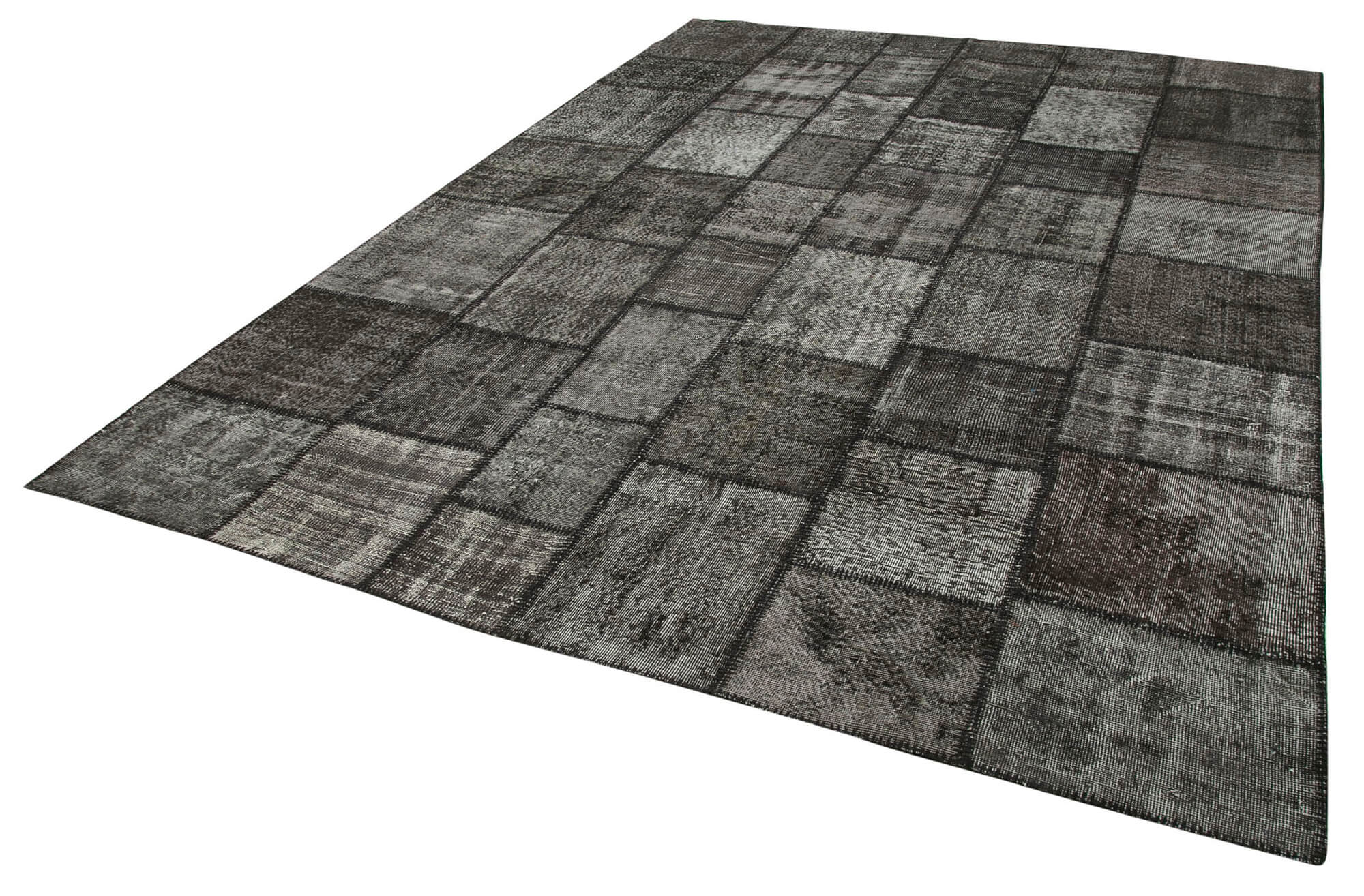 Handmade Patchwork Rug - Black Cotton Wool Area Rug 8'4'' x 11'7'' | Vintage Style