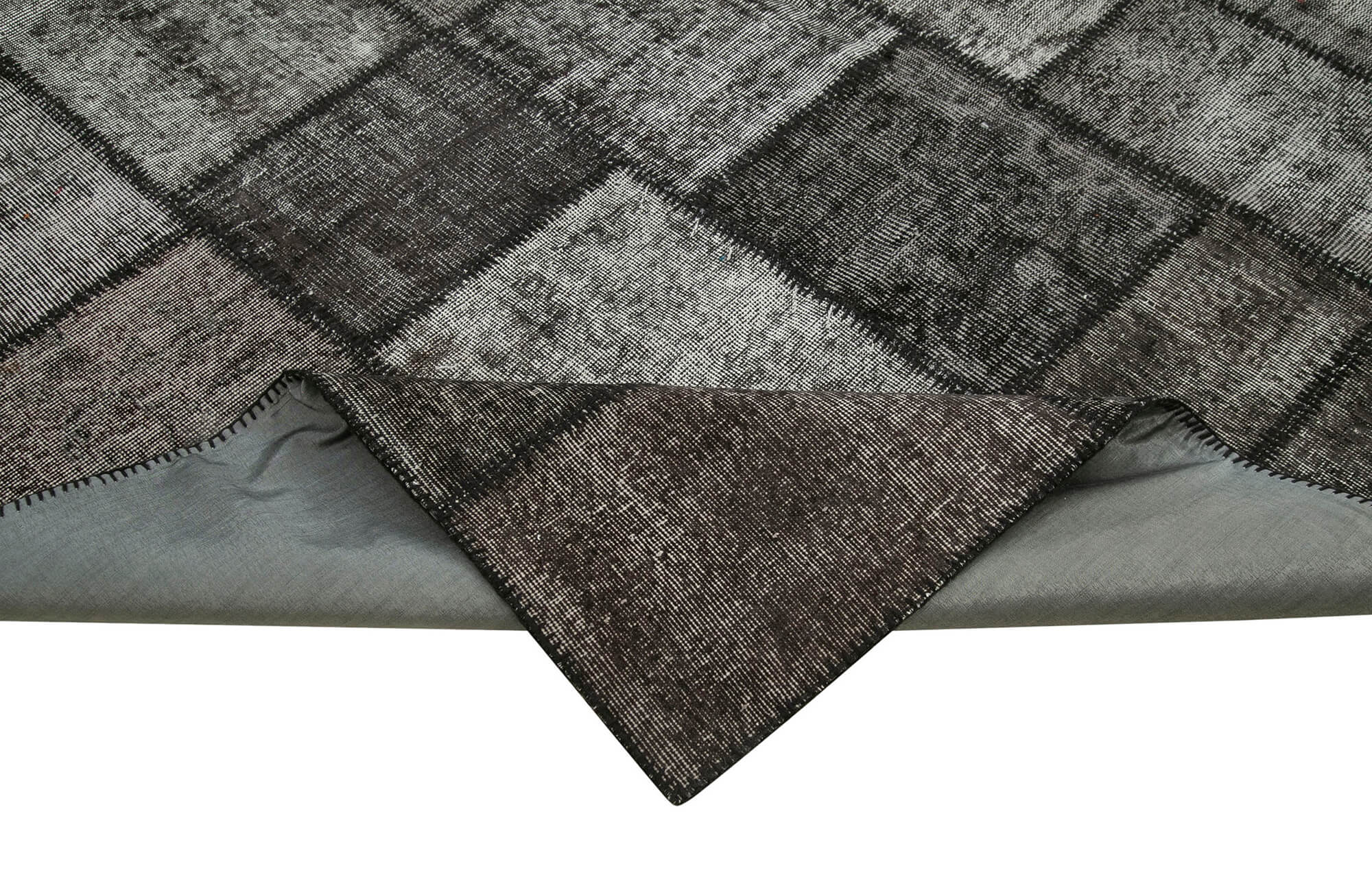 Handmade Patchwork Rug - Black Cotton Wool Area Rug 8'4'' x 11'7'' | Vintage Style