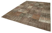 Handmade Patchwork Rug - Brown Patchwork Carpet 8'4''x11'8'' Cotton Wool Rug