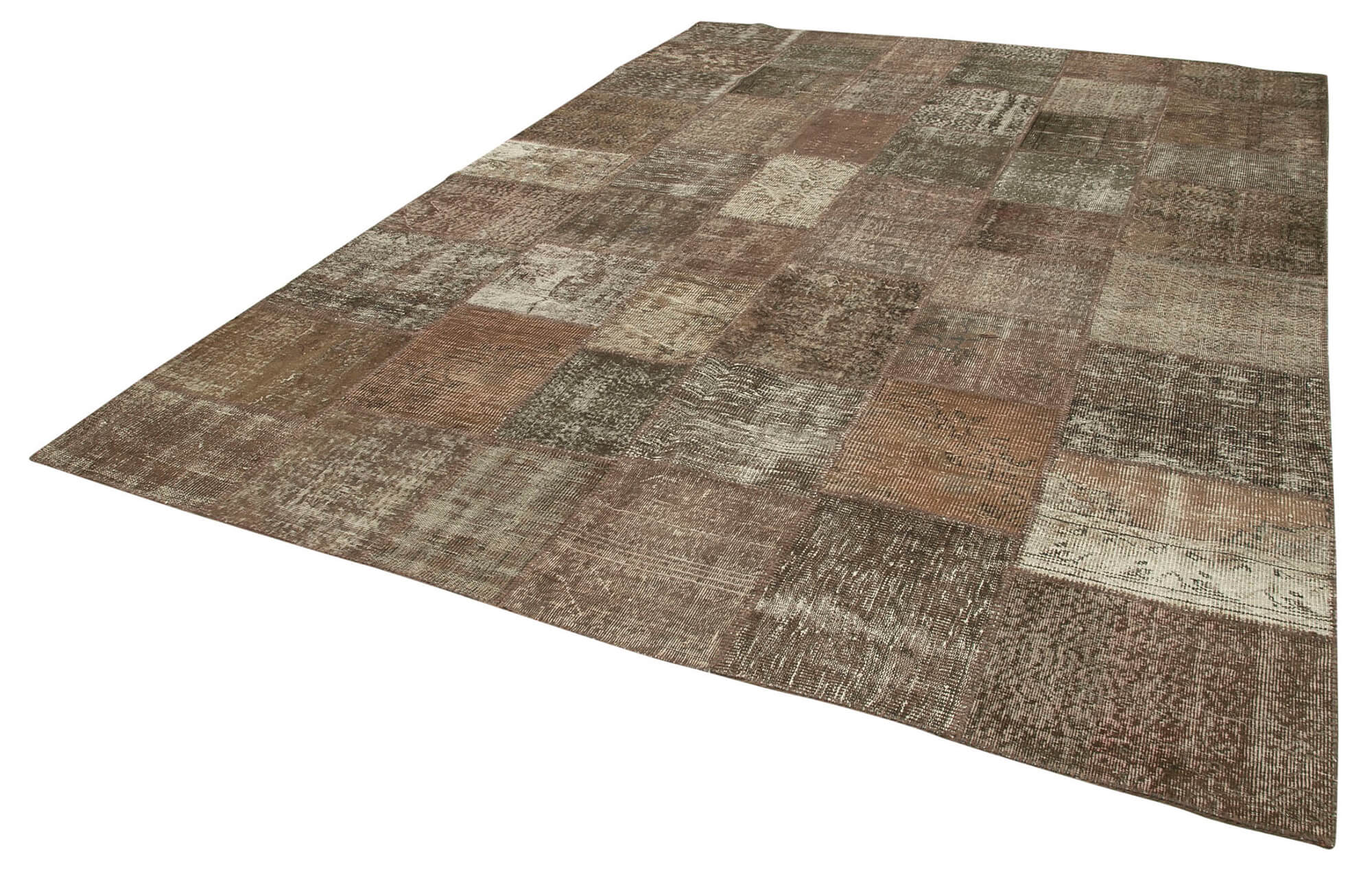Handmade Patchwork Rug - Brown Patchwork Carpet 8'4''x11'8'' Cotton Wool Rug