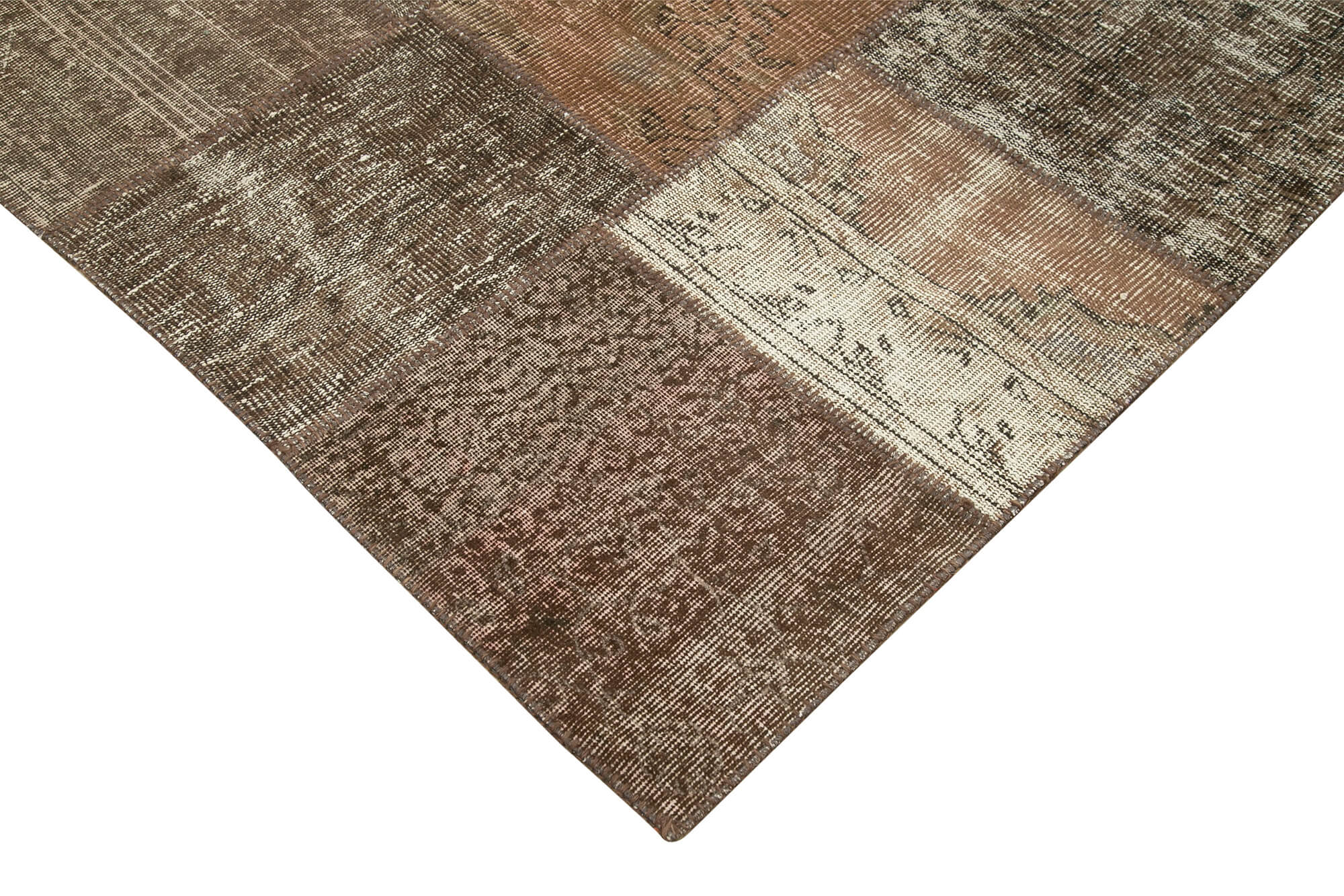Handmade Patchwork Rug - Brown Patchwork Carpet 8'4''x11'8'' Cotton Wool Rug