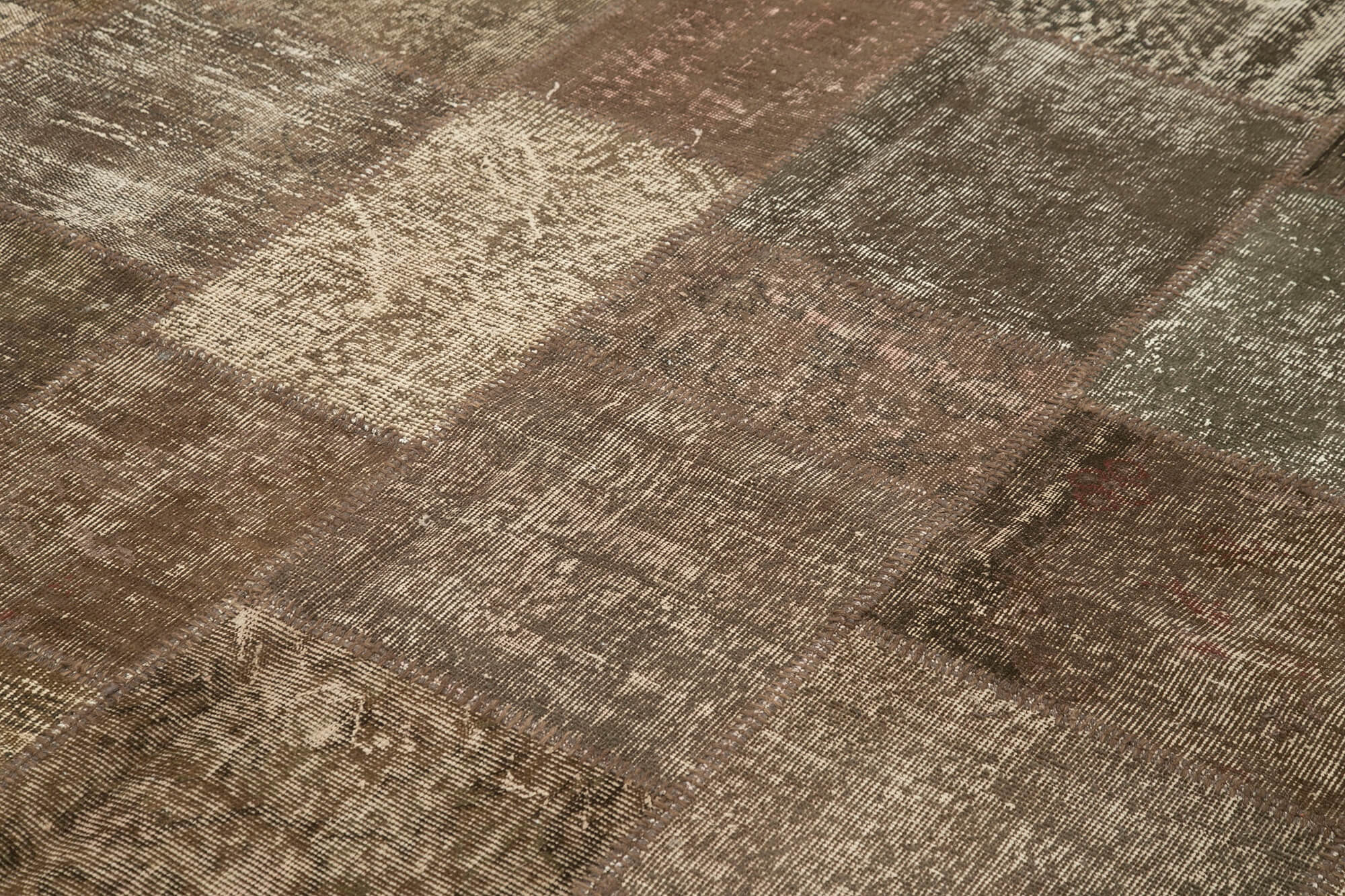 Handmade Patchwork Rug - Brown Patchwork Carpet 8'4''x11'8'' Cotton Wool Rug