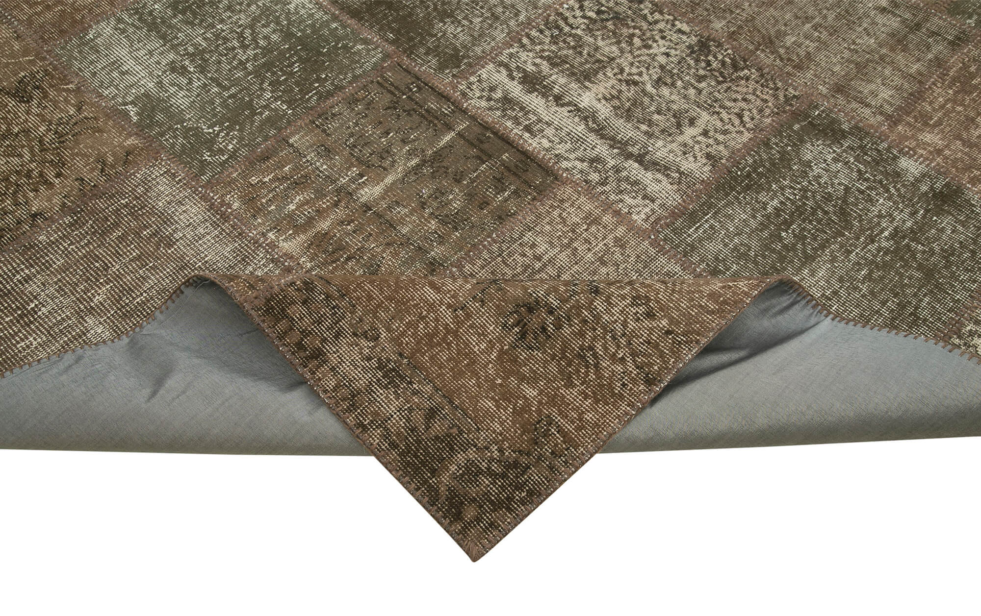Handmade Patchwork Rug - Brown Patchwork Carpet 8'4''x11'8'' Cotton Wool Rug