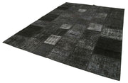 Handmade Patchwork Rug - Black Cotton Wool Vintage Area Carpet 8'4'' x 11'7''