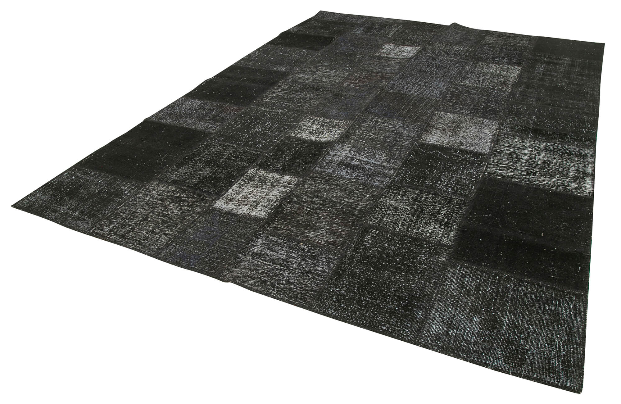 Handmade Patchwork Rug - Black Cotton Wool Vintage Area Carpet 8'4'' x 11'7''