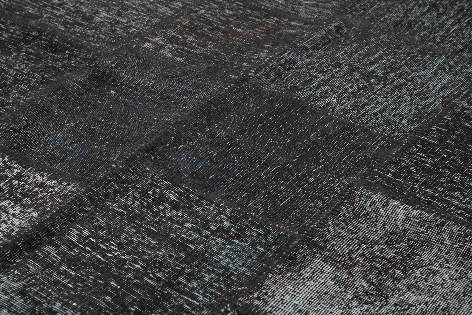 Handmade Patchwork Rug - Black Cotton Wool Vintage Area Carpet 8'4'' x 11'7''