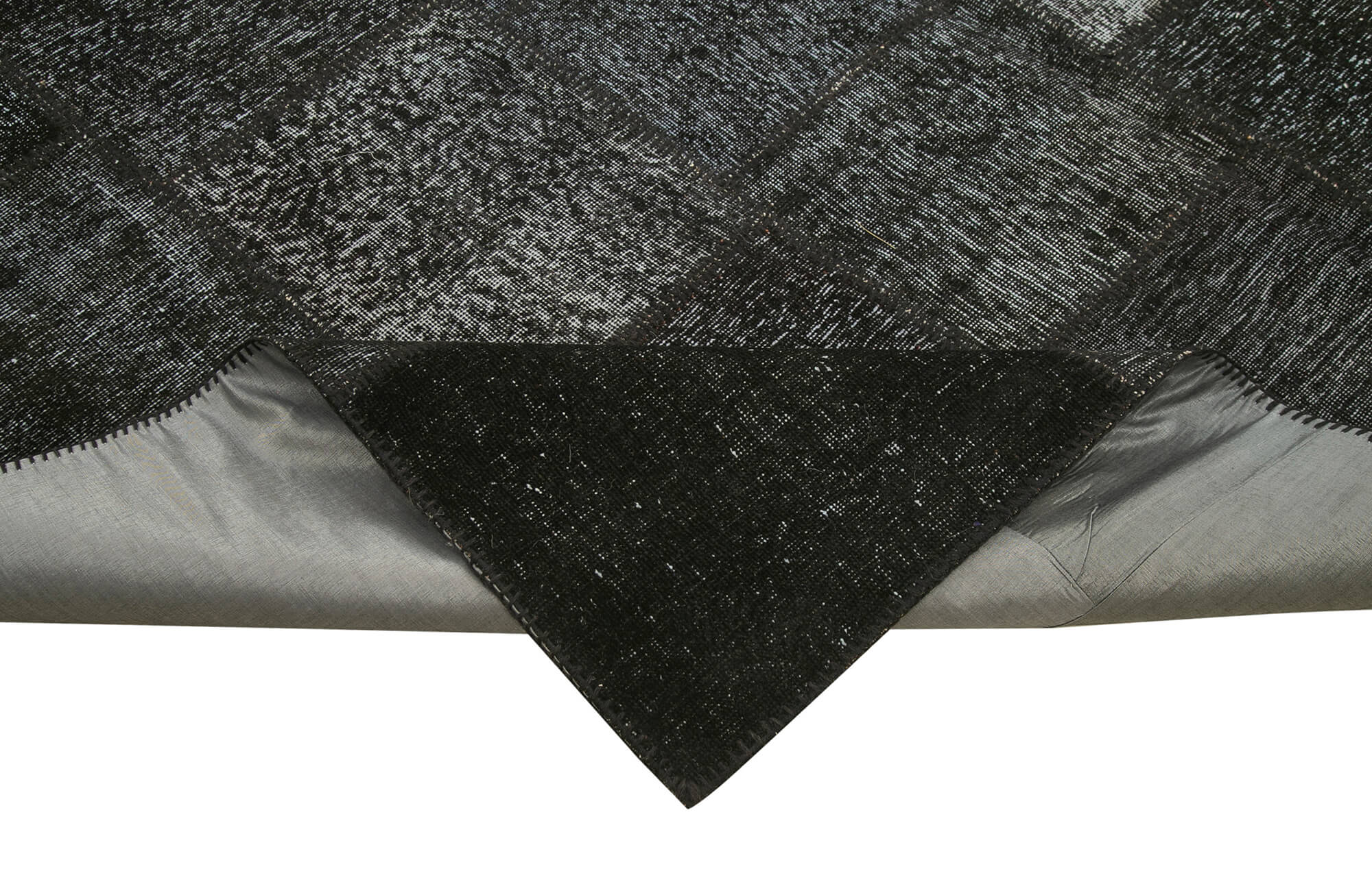 Handmade Patchwork Rug - Black Cotton Wool Vintage Area Carpet 8'4'' x 11'7''