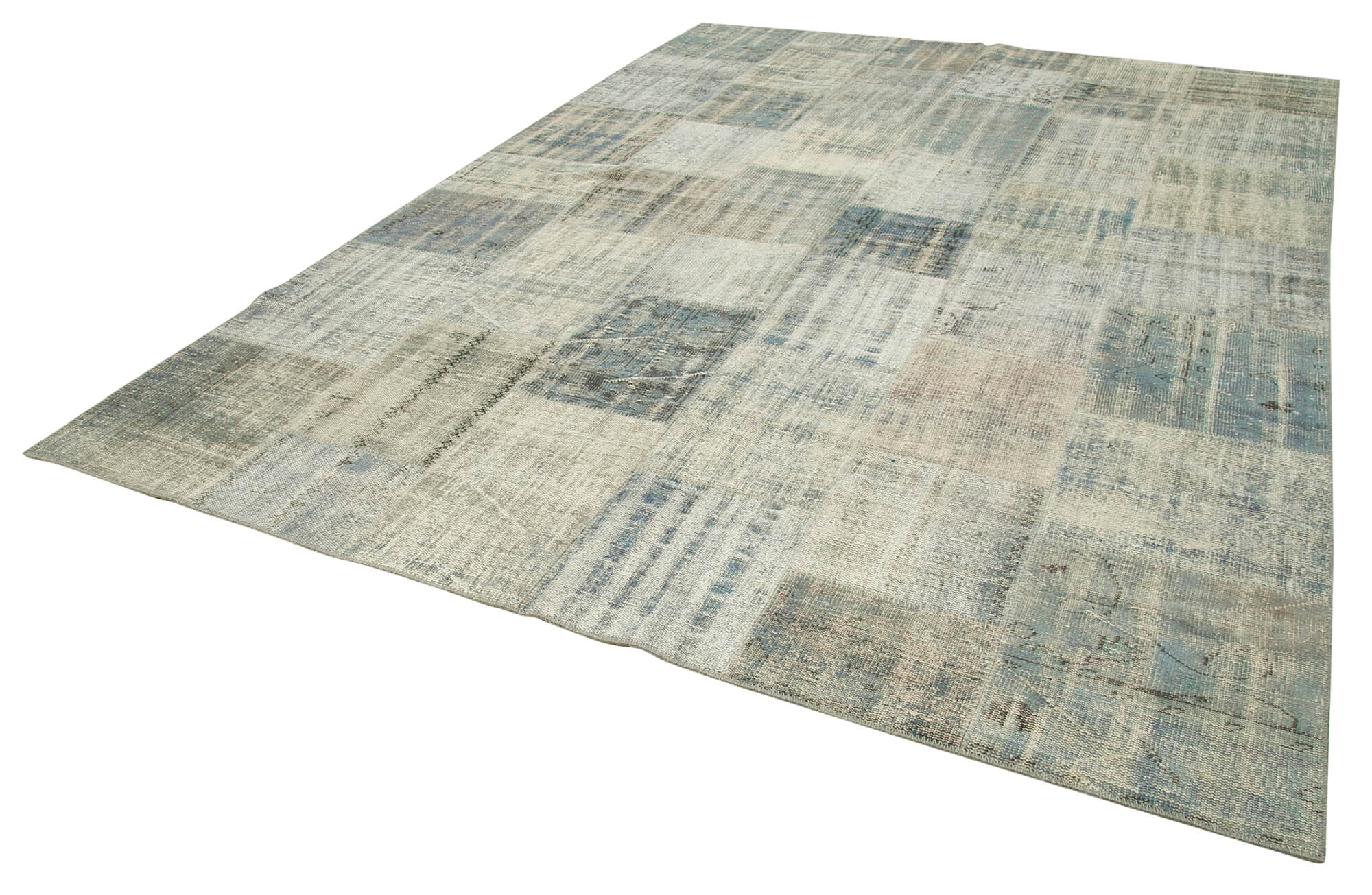 Handmade Patchwork Area Rug - Blue Cotton Wool Rug, Vintage Turkish Carpet 8'6''x11'8''