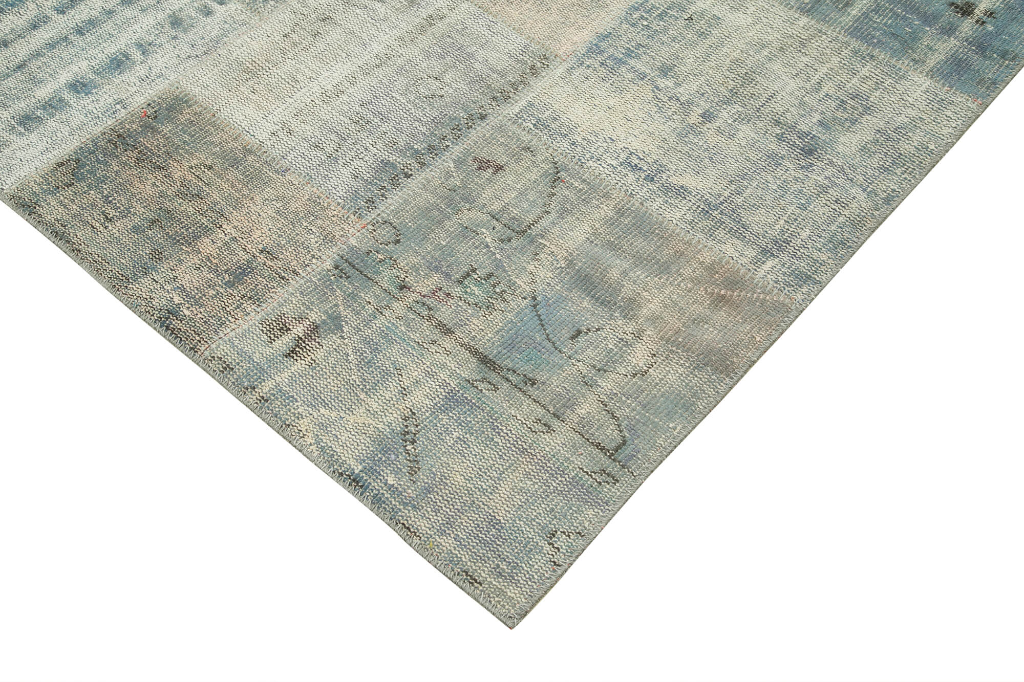 Handmade Patchwork Area Rug - Blue Cotton Wool Rug, Vintage Turkish Carpet 8'6''x11'8''