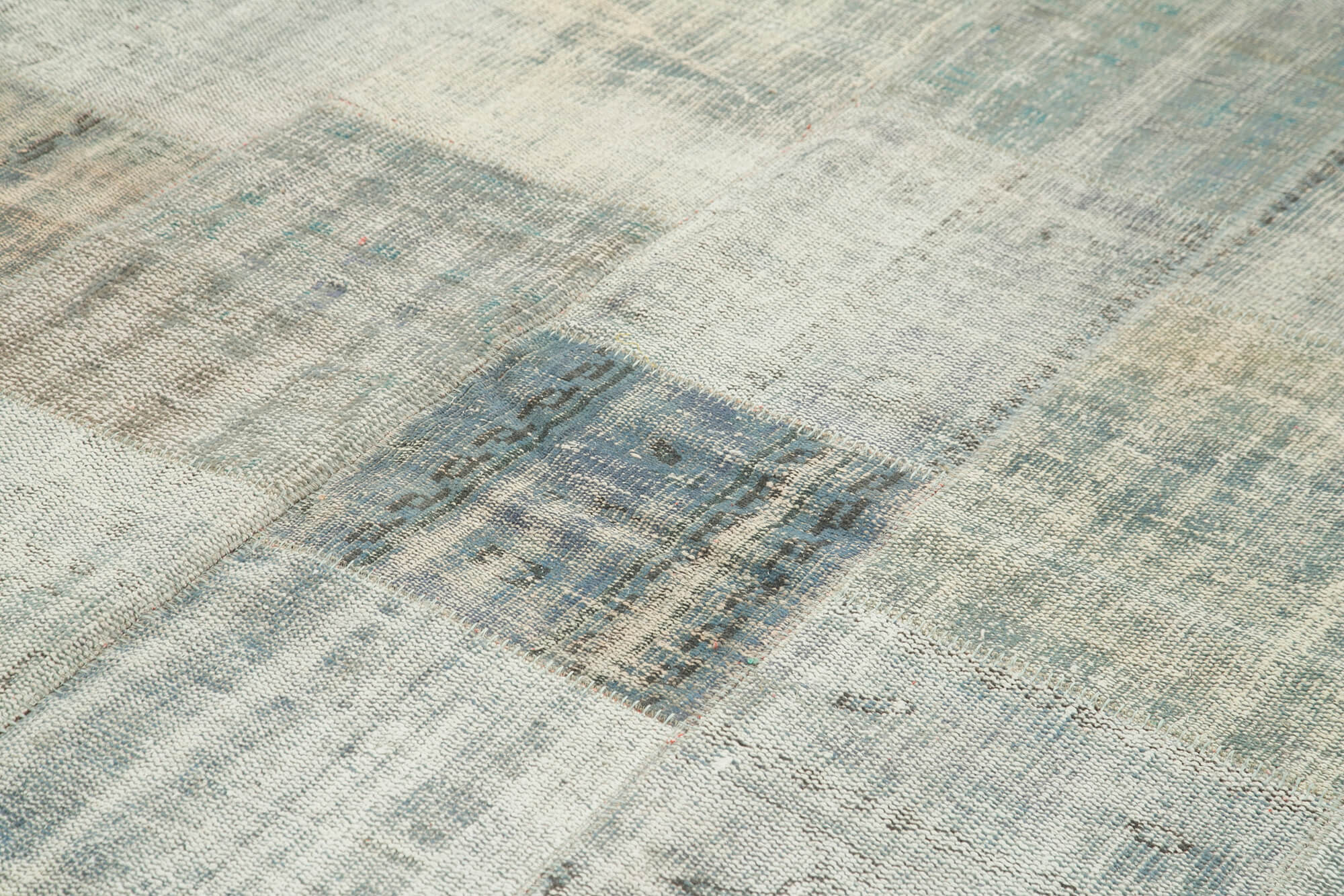 Handmade Patchwork Area Rug - Blue Cotton Wool Rug, Vintage Turkish Carpet 8'6''x11'8''