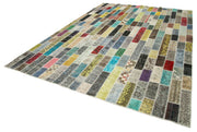Handmade Area Rug - Grey Patchwork Cotton Wool Vintage Turkish Carpet 8'5" x 11'8"