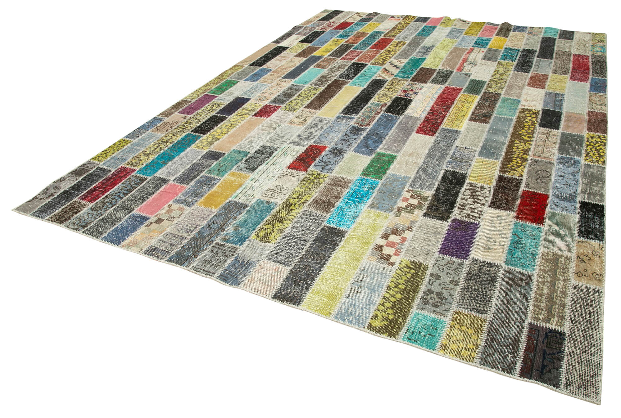 Handmade Area Rug - Grey Patchwork Cotton Wool Vintage Turkish Carpet 8'5" x 11'8"