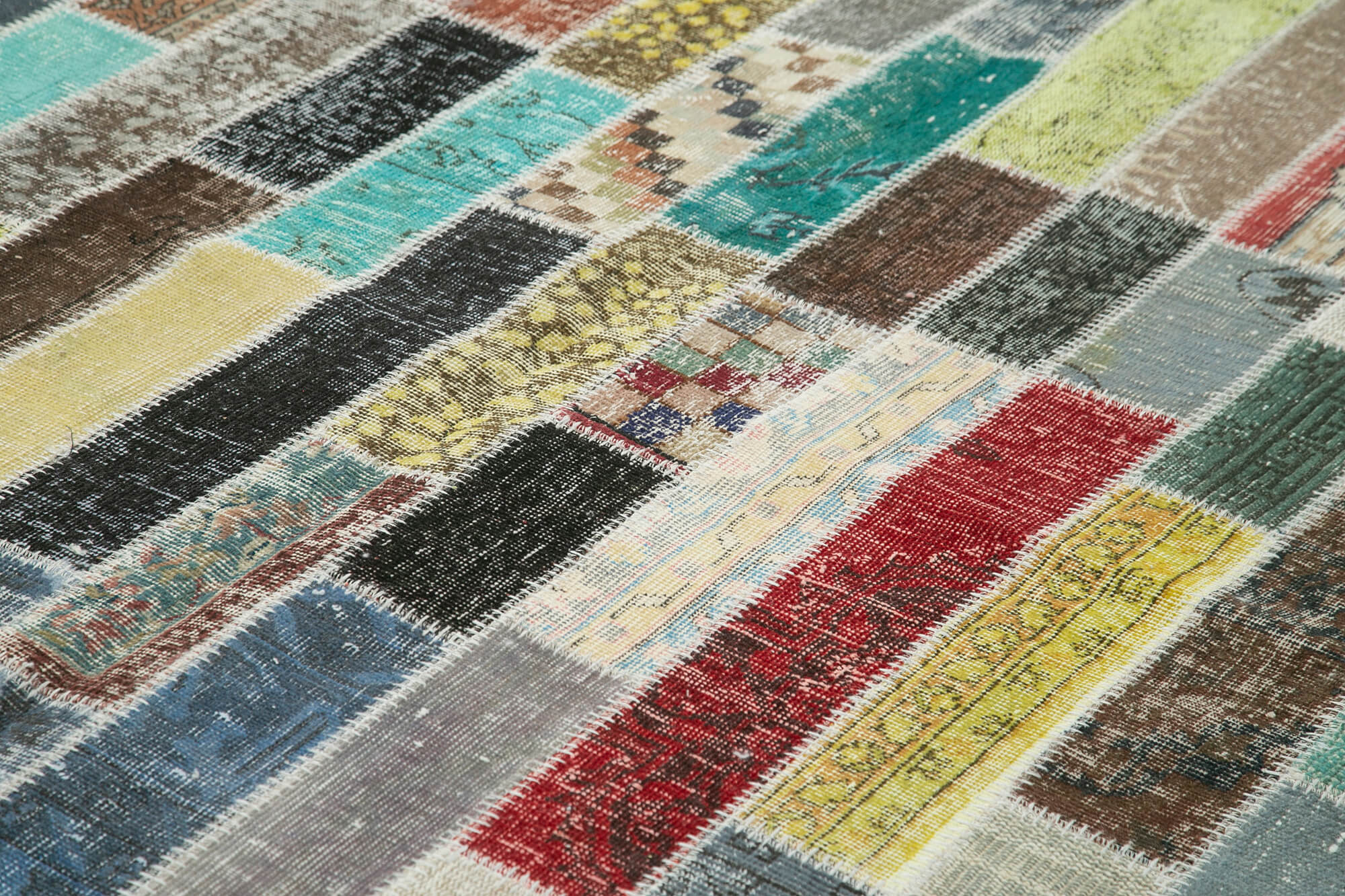 Handmade Area Rug - Grey Patchwork Cotton Wool Vintage Turkish Carpet 8'5" x 11'8"