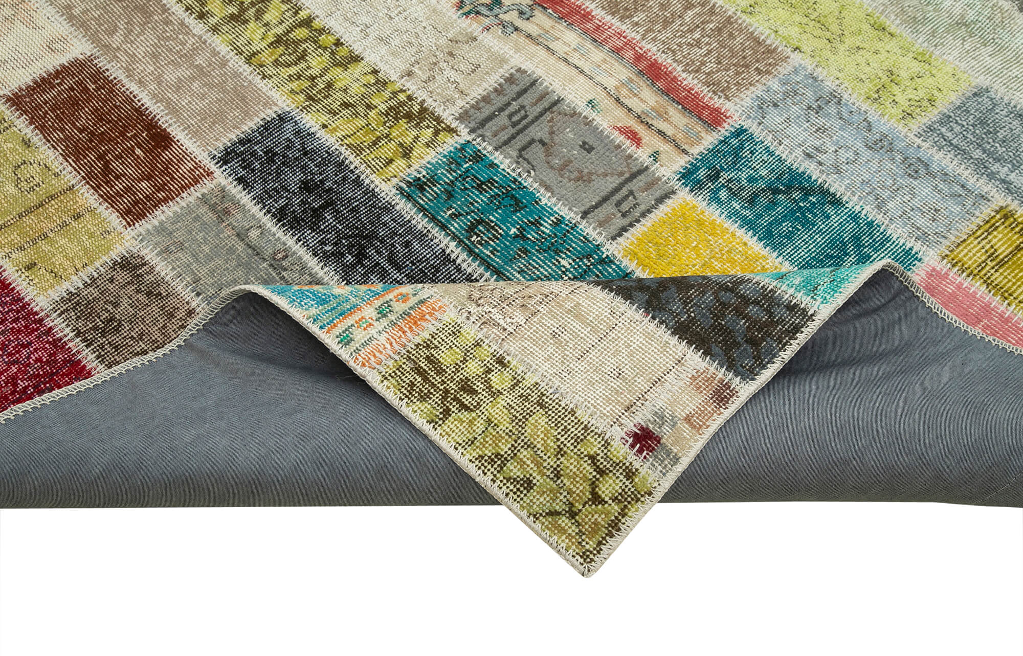 Handmade Area Rug - Grey Patchwork Cotton Wool Vintage Turkish Carpet 8'5" x 11'8"