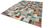Handmade Patchwork Rug – Kirk Yama Grey Cotton Wool Vintage Area Rug 8'8''x11'6''